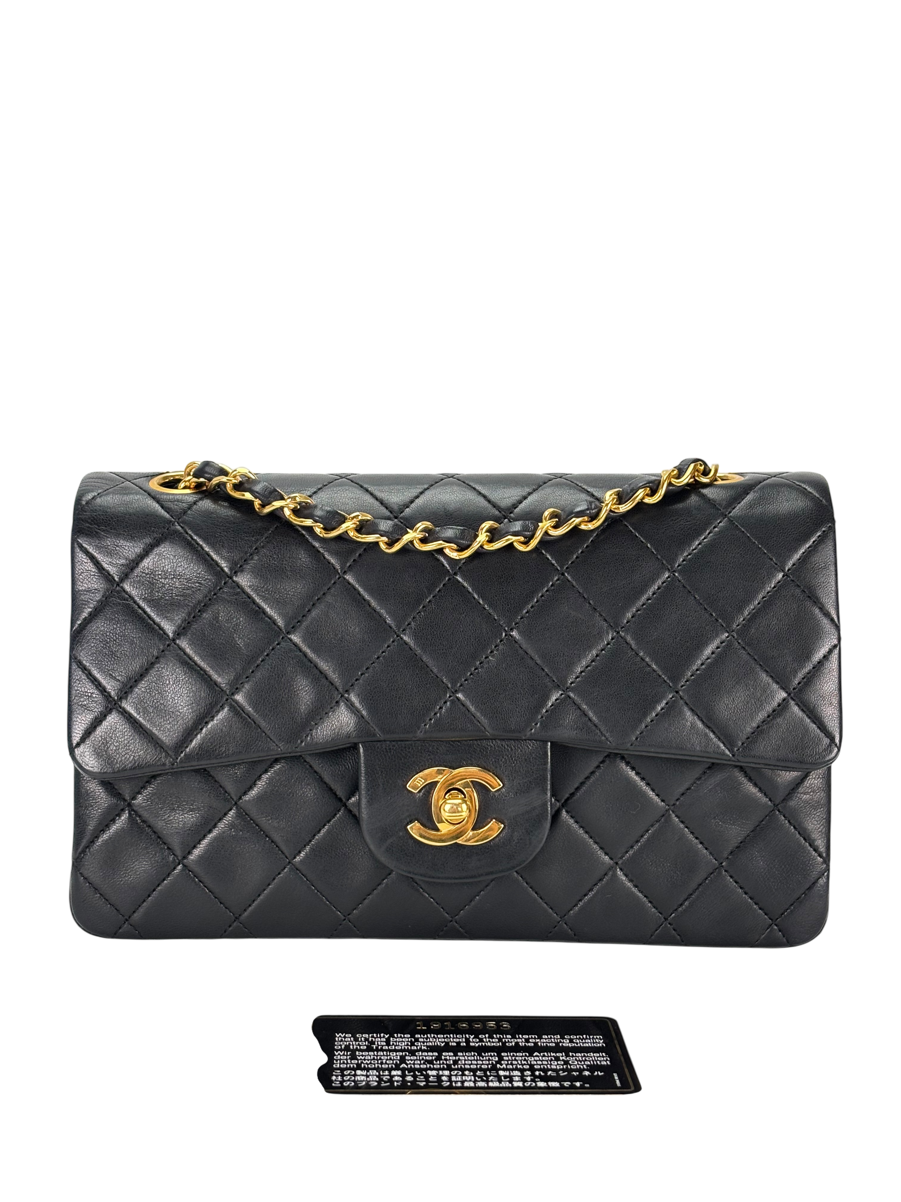 CHANEL - Small Classic Double Flap Bag Black Lambskin Gold Hardware (CF23)