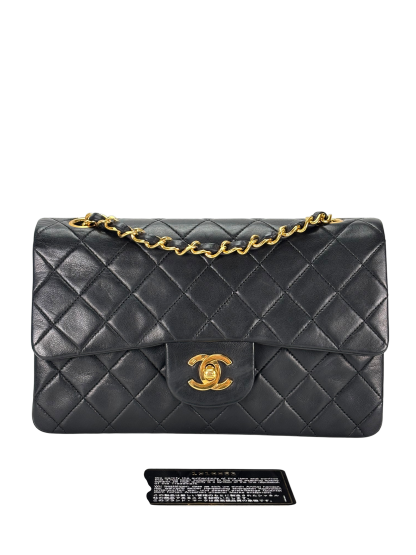 CHANEL - Small Classic Double Flap Bag Black Lambskin Gold Hardware (CF23)