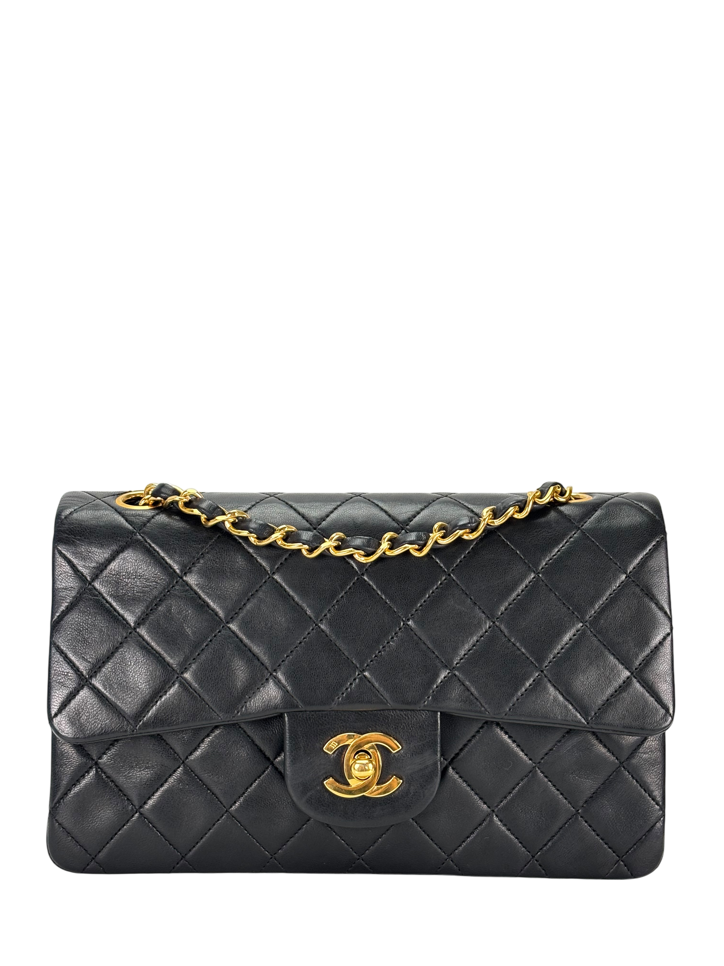 CHANEL - Small Classic Double Flap Bag Black Lambskin Gold Hardware (CF23)