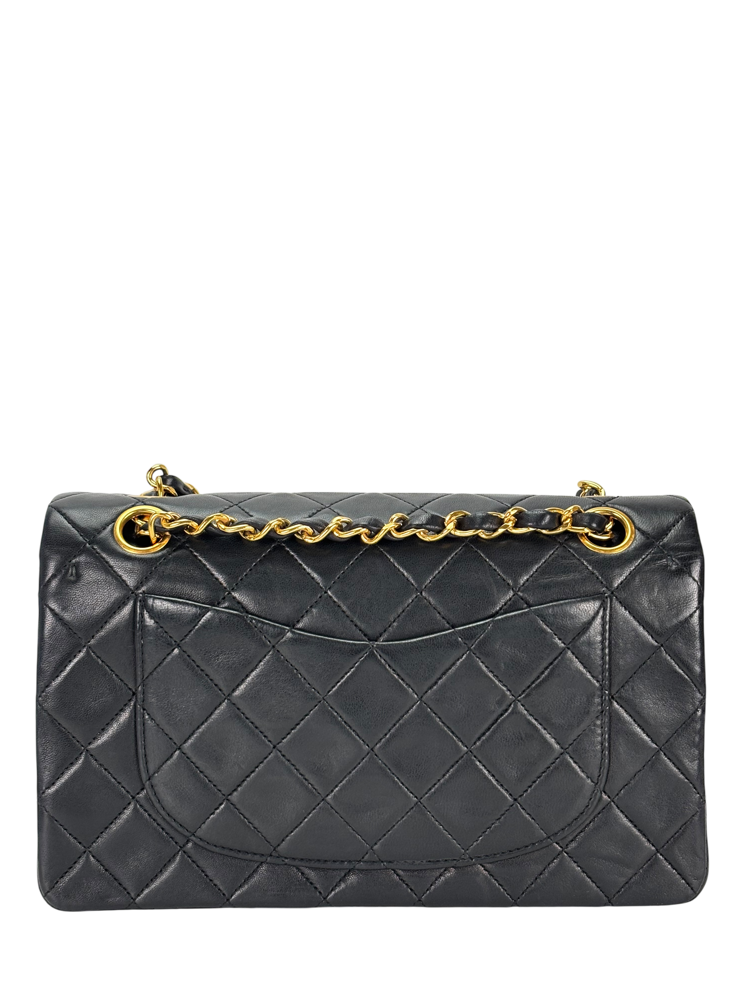 CHANEL - Small Classic Double Flap Bag Black Lambskin Gold Hardware (CF23)