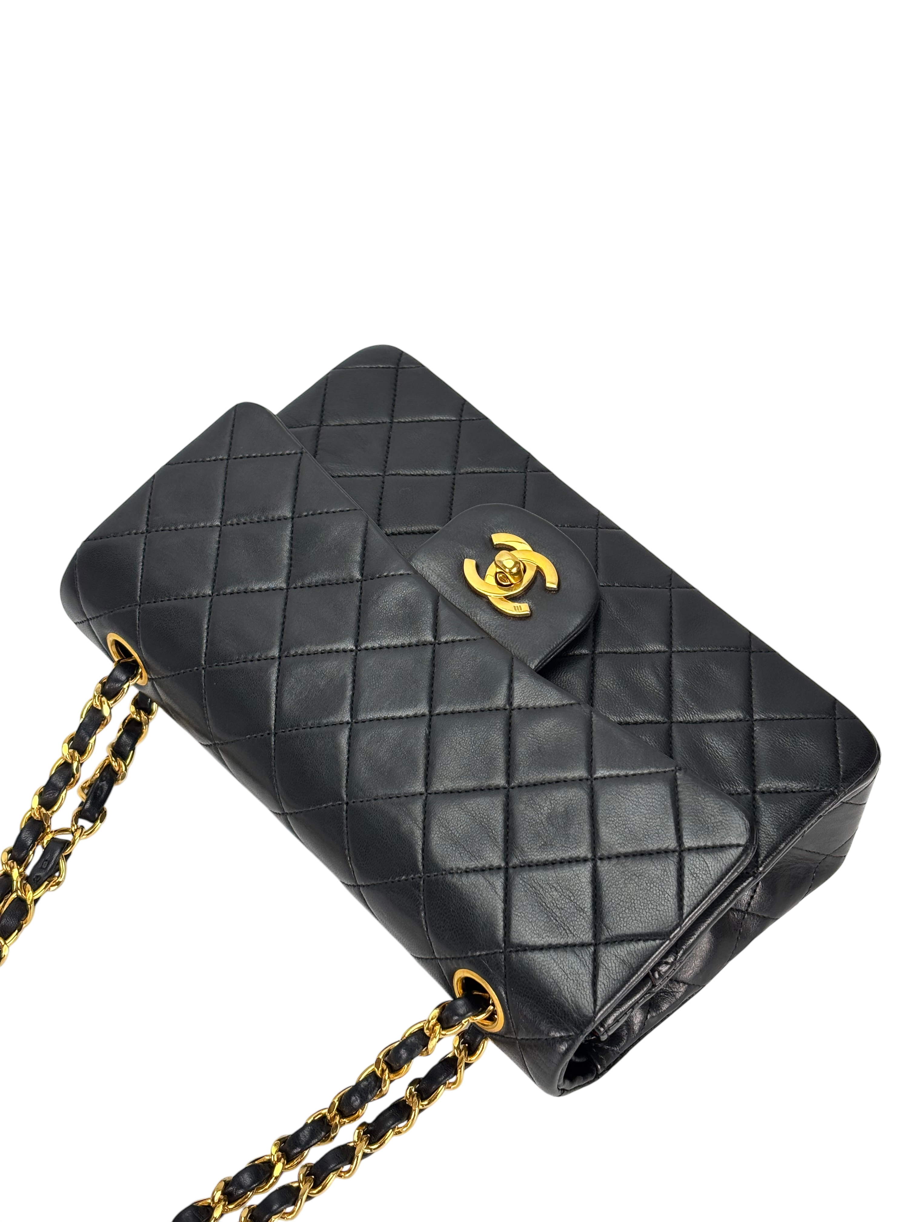 CHANEL - Small Classic Double Flap Bag Black Lambskin Gold Hardware (CF23)