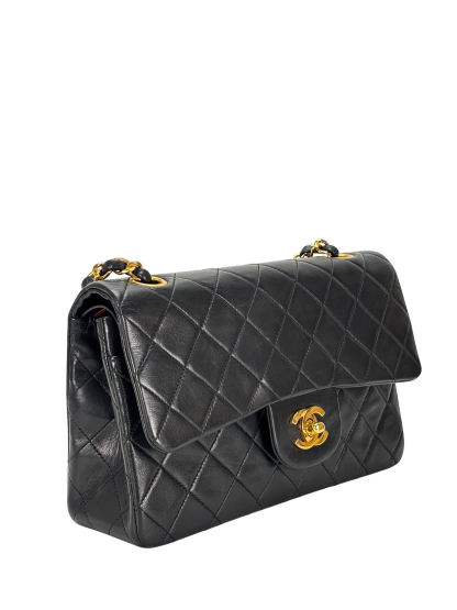 CHANEL - Small Classic Double Flap Bag Black Lambskin Gold Hardware (CF23)