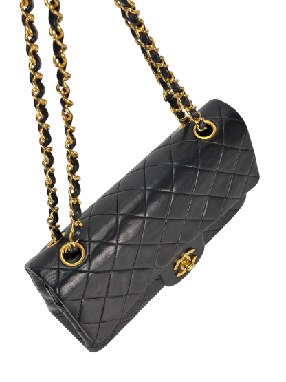 CHANEL - Small Classic Double Flap Bag Black Lambskin Gold Hardware (CF23)