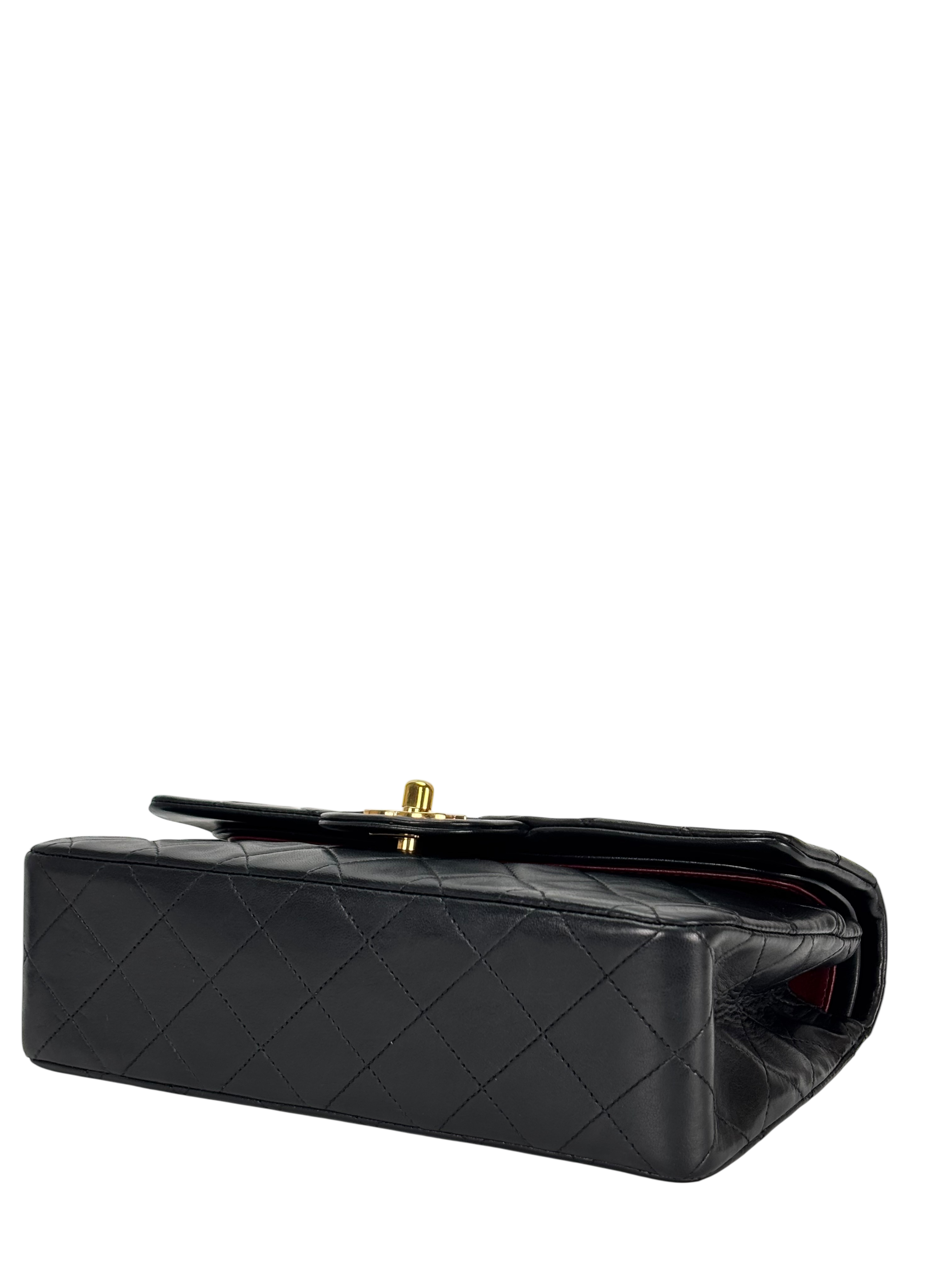 CHANEL - Small Classic Double Flap Bag Black Lambskin Gold Hardware (CF23)