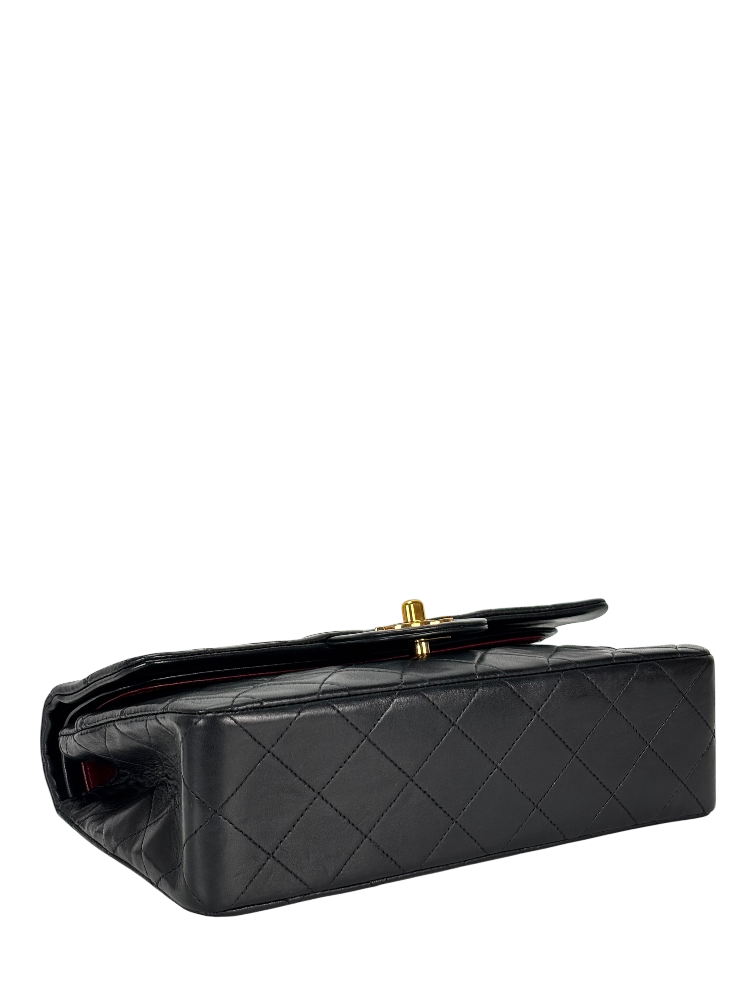 CHANEL - Small Classic Double Flap Bag Black Lambskin Gold Hardware (CF23)