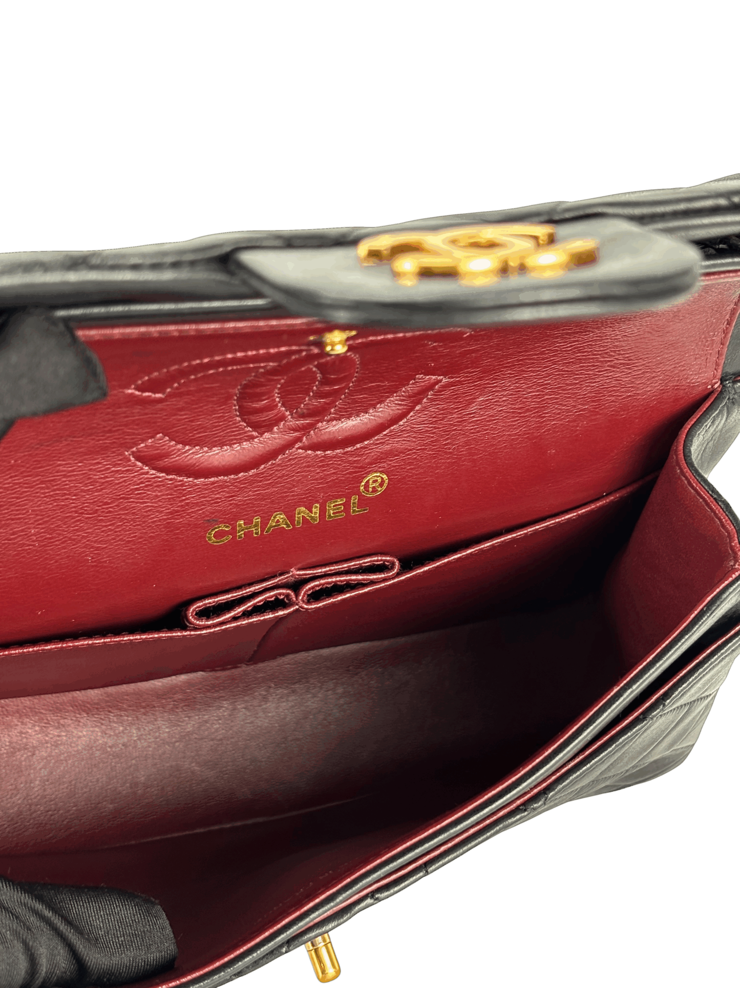 CHANEL - Small Classic Double Flap Bag Black Lambskin Gold Hardware (CF23)