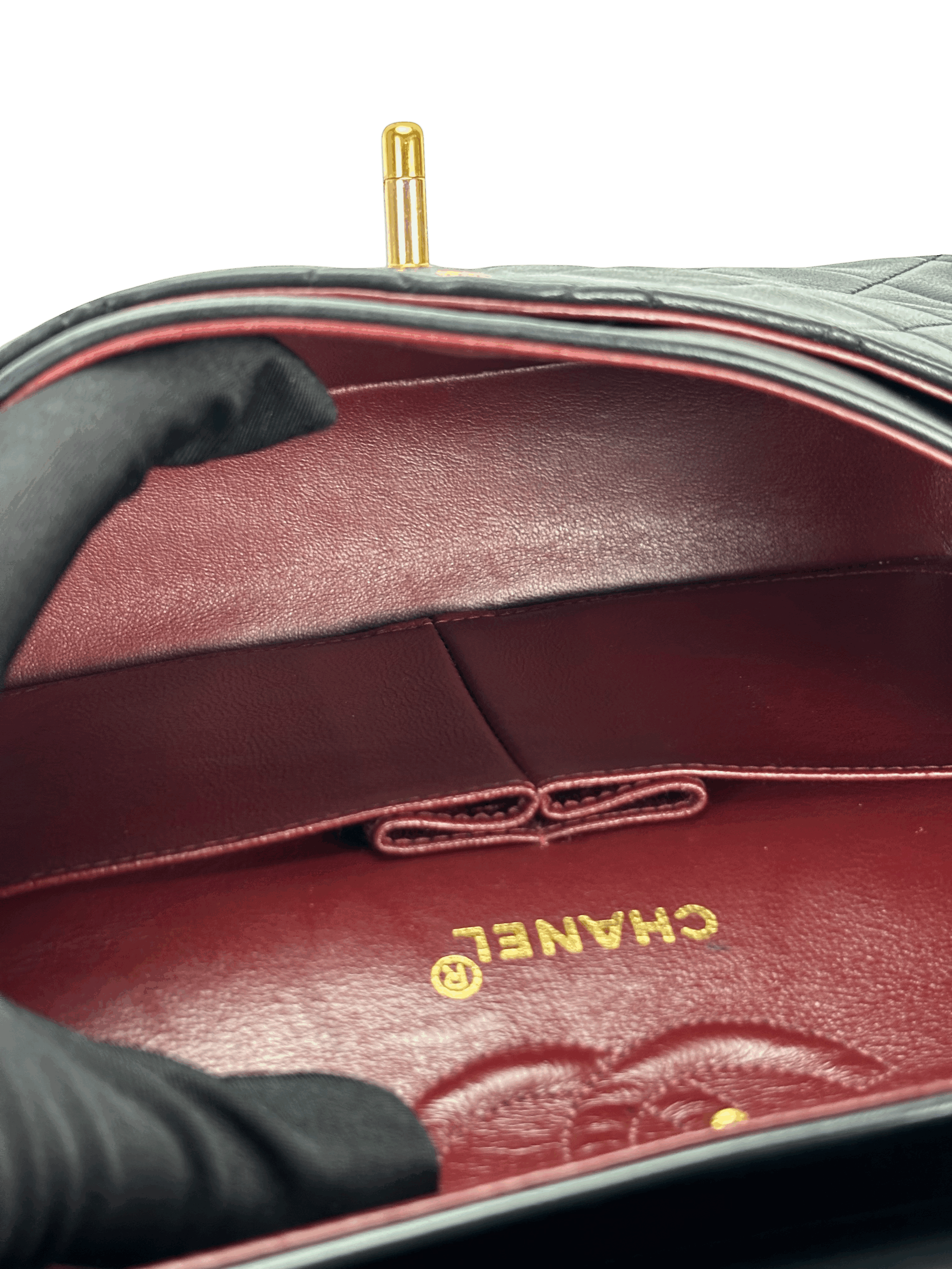 CHANEL - Small Classic Double Flap Bag Black Lambskin Gold Hardware (CF23)