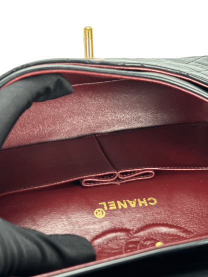 CHANEL - Small Classic Double Flap Bag Black Lambskin Gold Hardware (CF23)