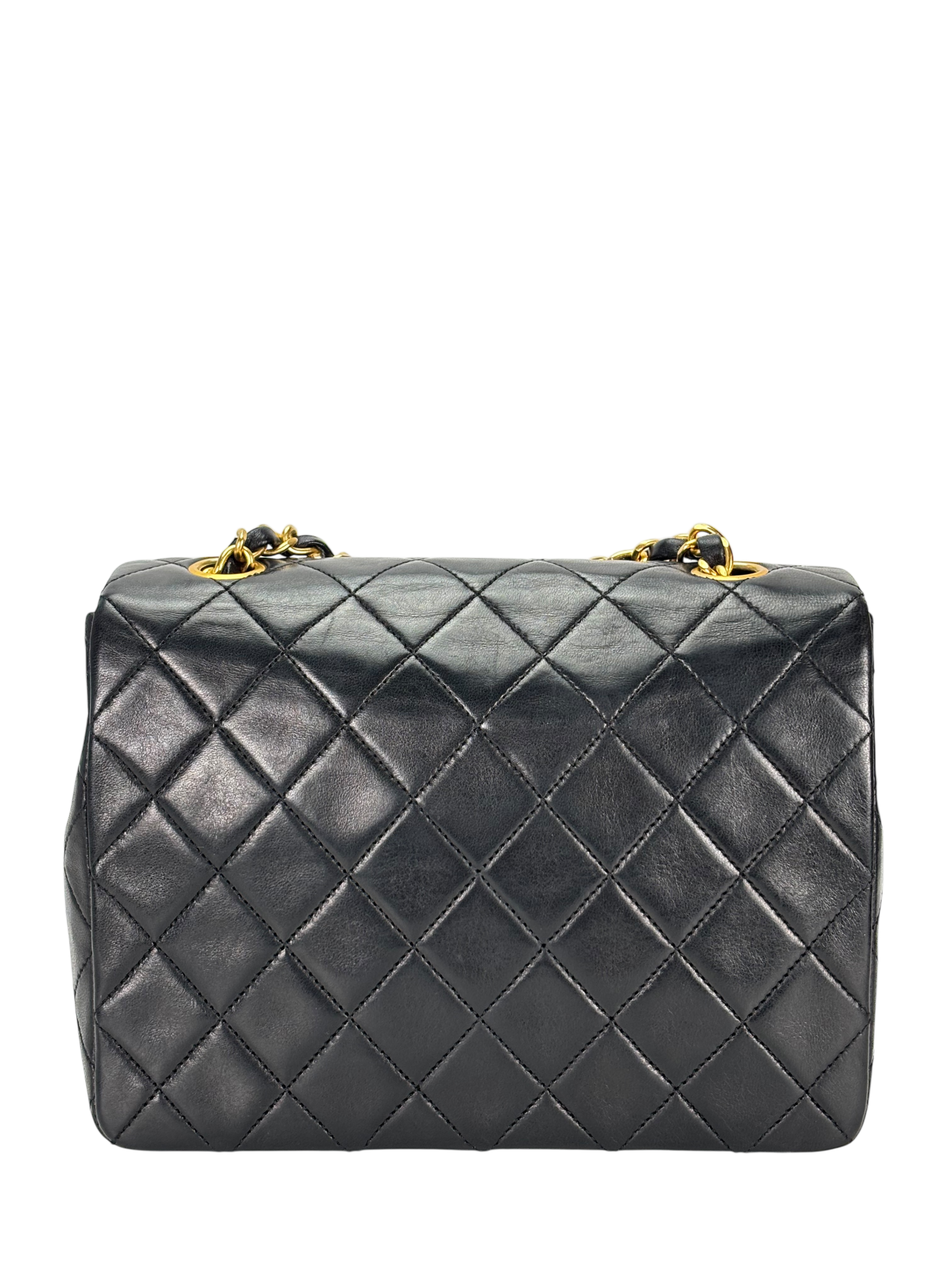 CHANEL - Black Lambskin Mini Classic Square Flap Shoulder Bag 20