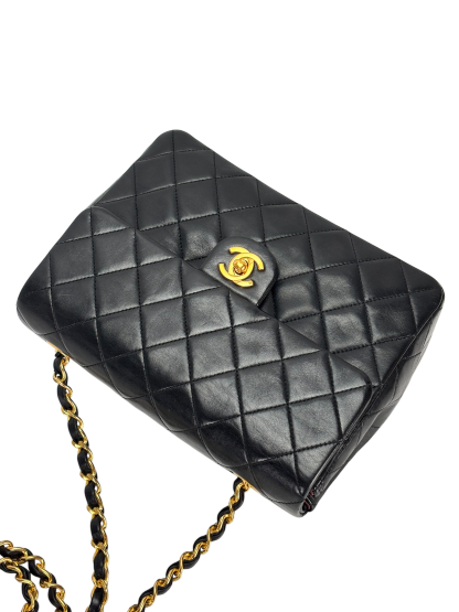 CHANEL - Black Lambskin Mini Classic Square Flap Shoulder Bag 20