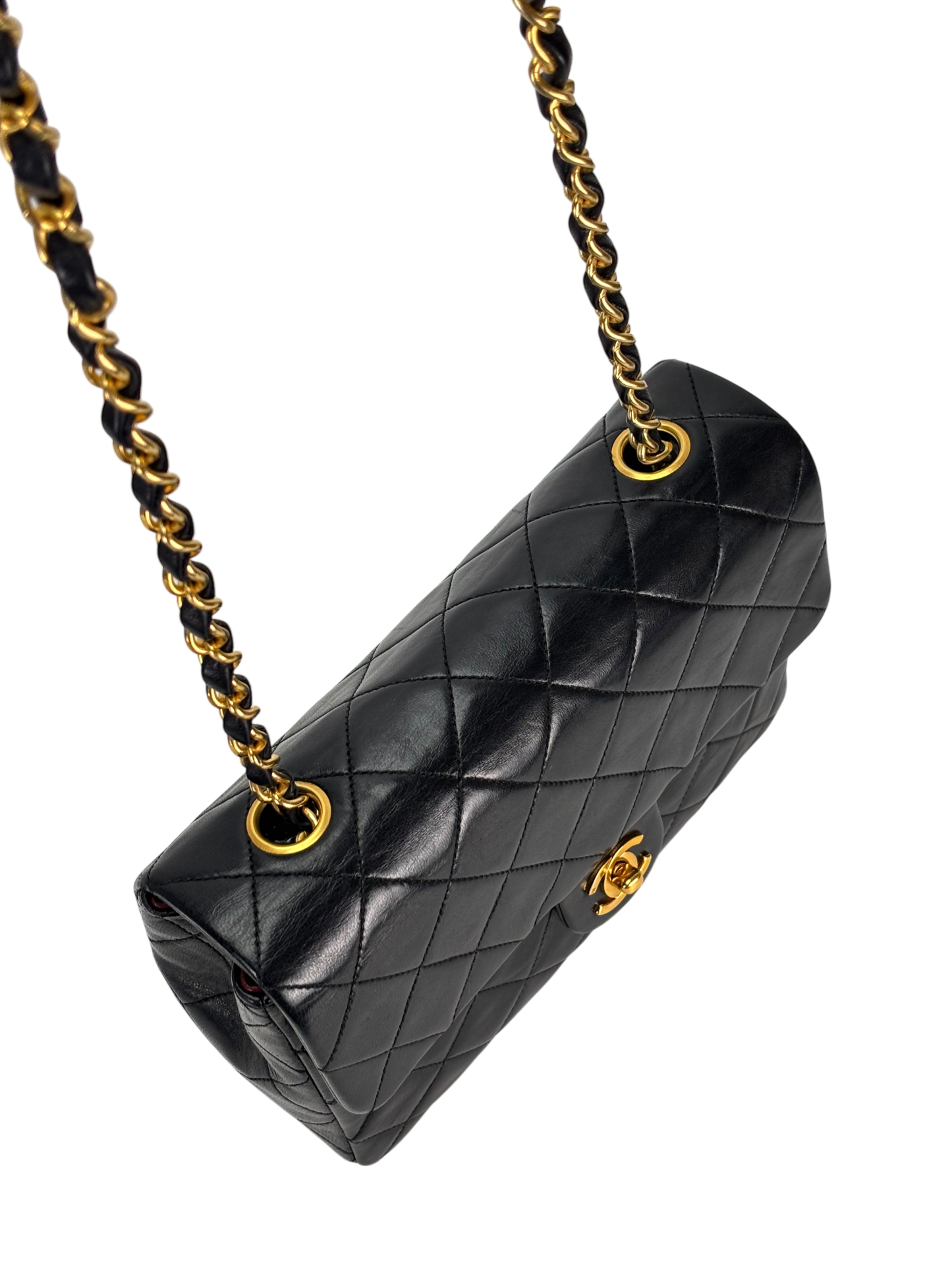 CHANEL - Black Lambskin Mini Classic Square Flap Shoulder Bag 20