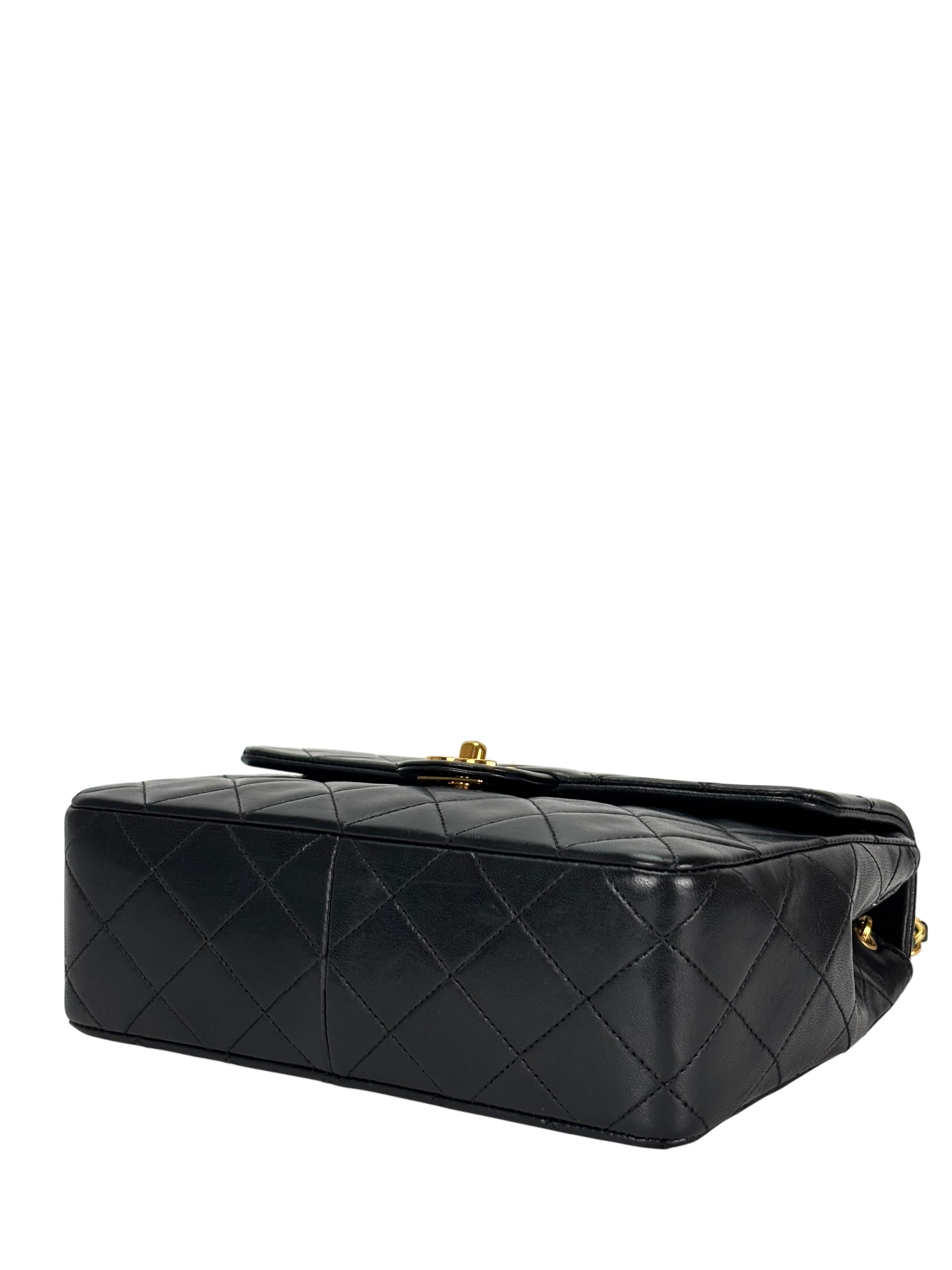 CHANEL - Black Lambskin Mini Classic Square Flap Shoulder Bag 20