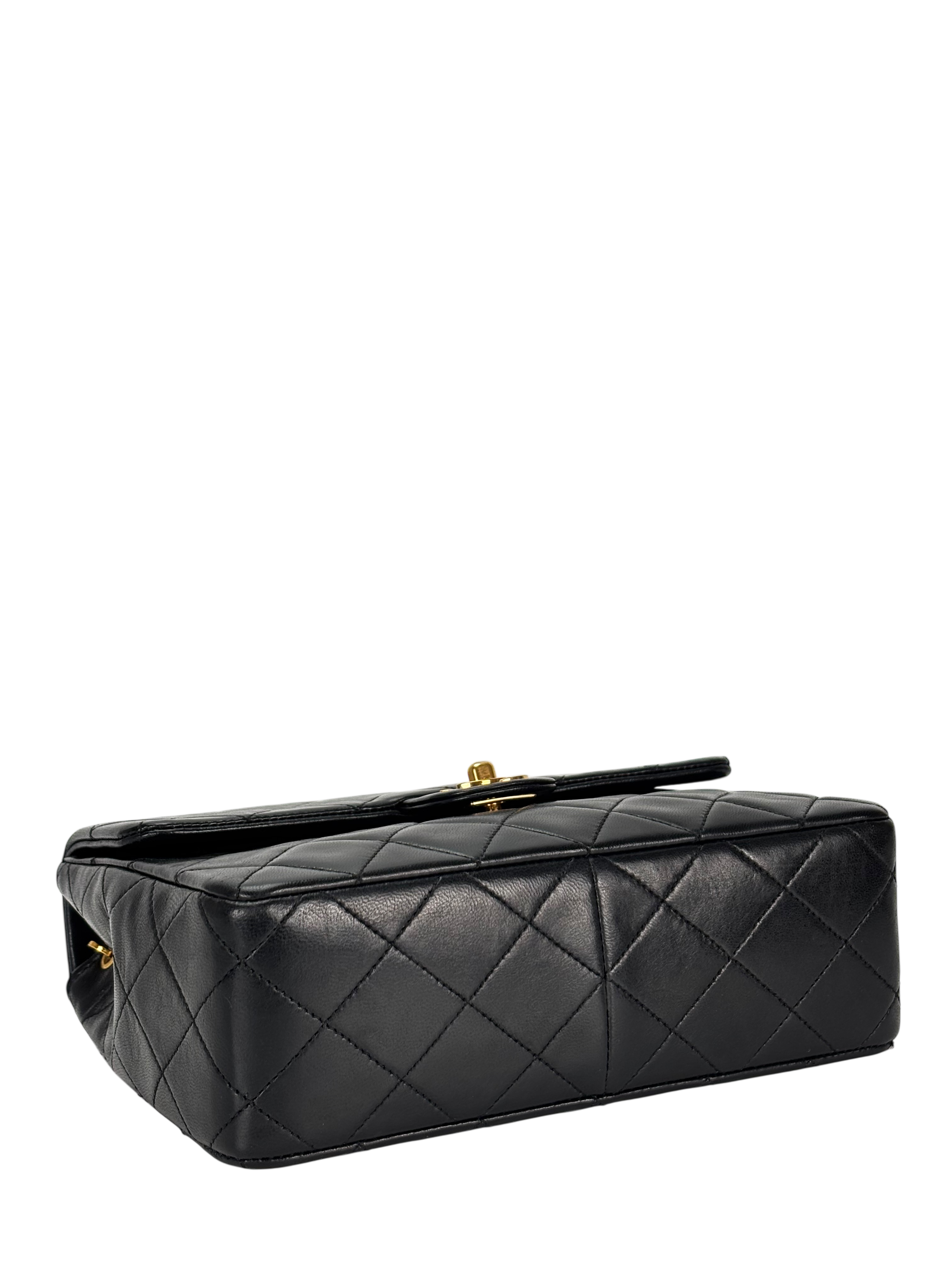 CHANEL - Black Lambskin Mini Classic Square Flap Shoulder Bag 20