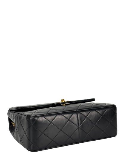 CHANEL - Black Lambskin Mini Classic Square Flap Shoulder Bag 20