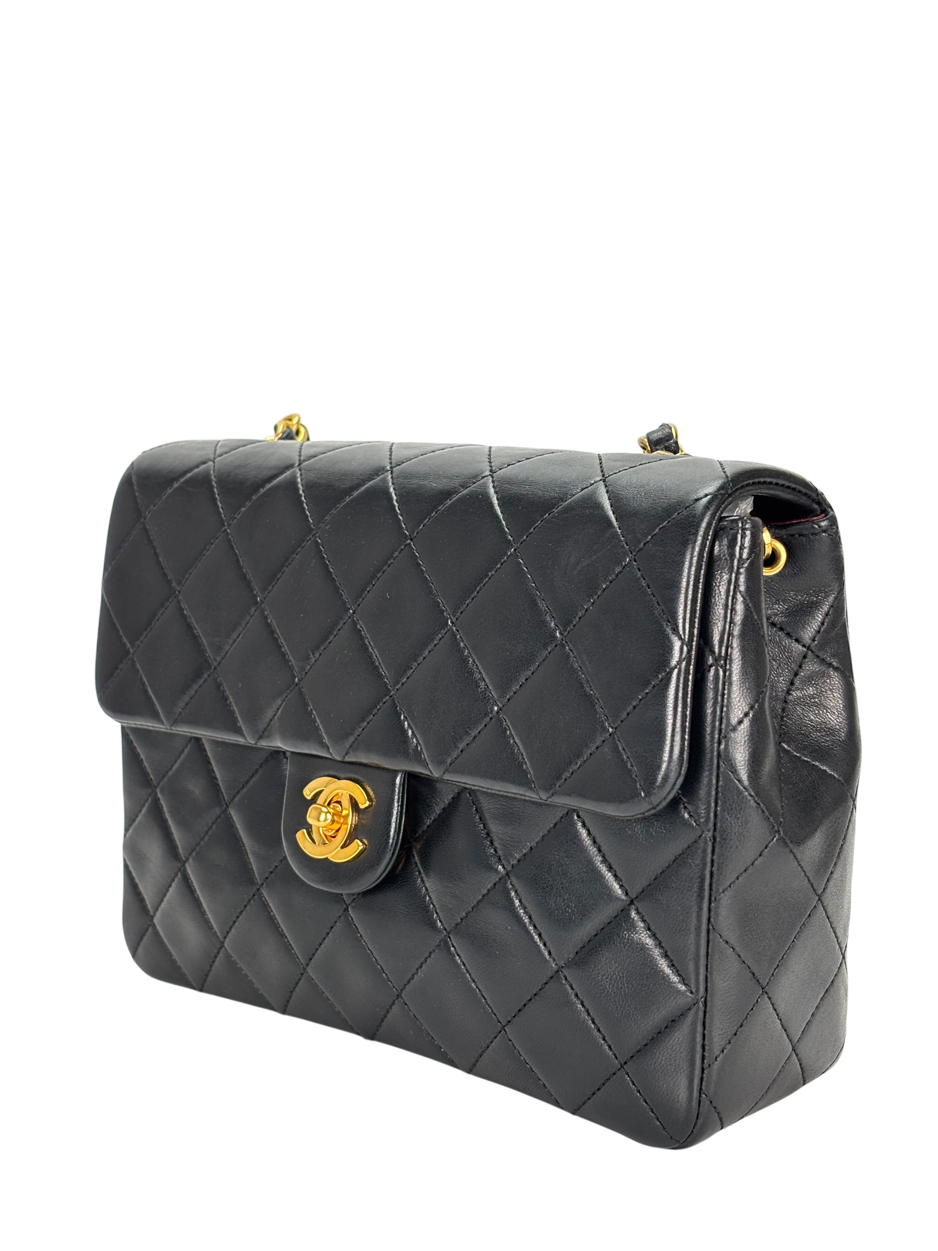 CHANEL - Black Lambskin Mini Classic Square Flap Shoulder Bag 20