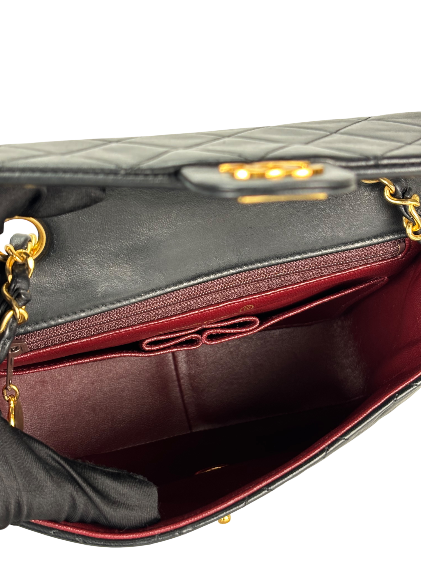 CHANEL - Black Lambskin Mini Classic Square Flap Shoulder Bag 20