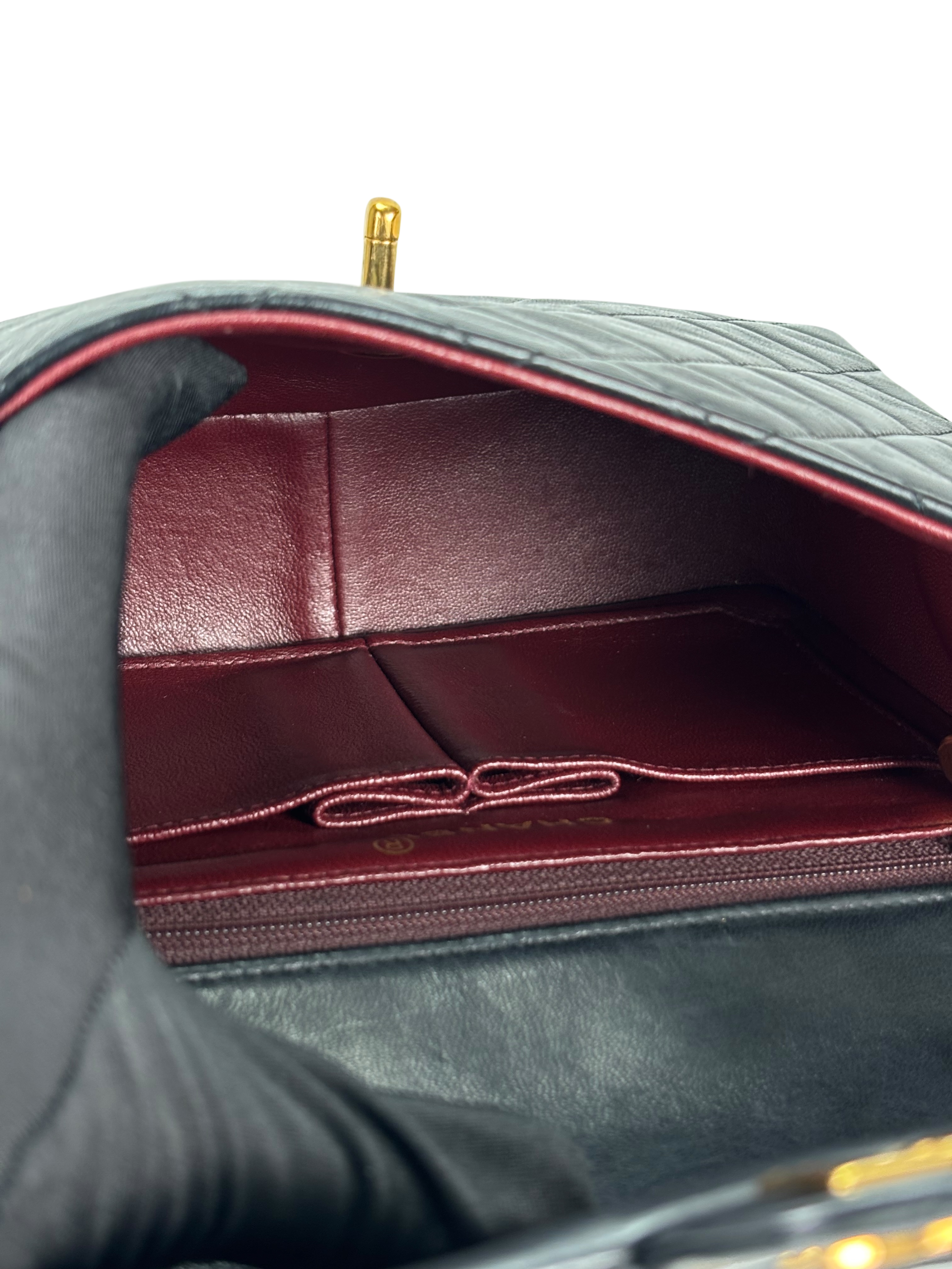 CHANEL - Black Lambskin Mini Classic Square Flap Shoulder Bag 20