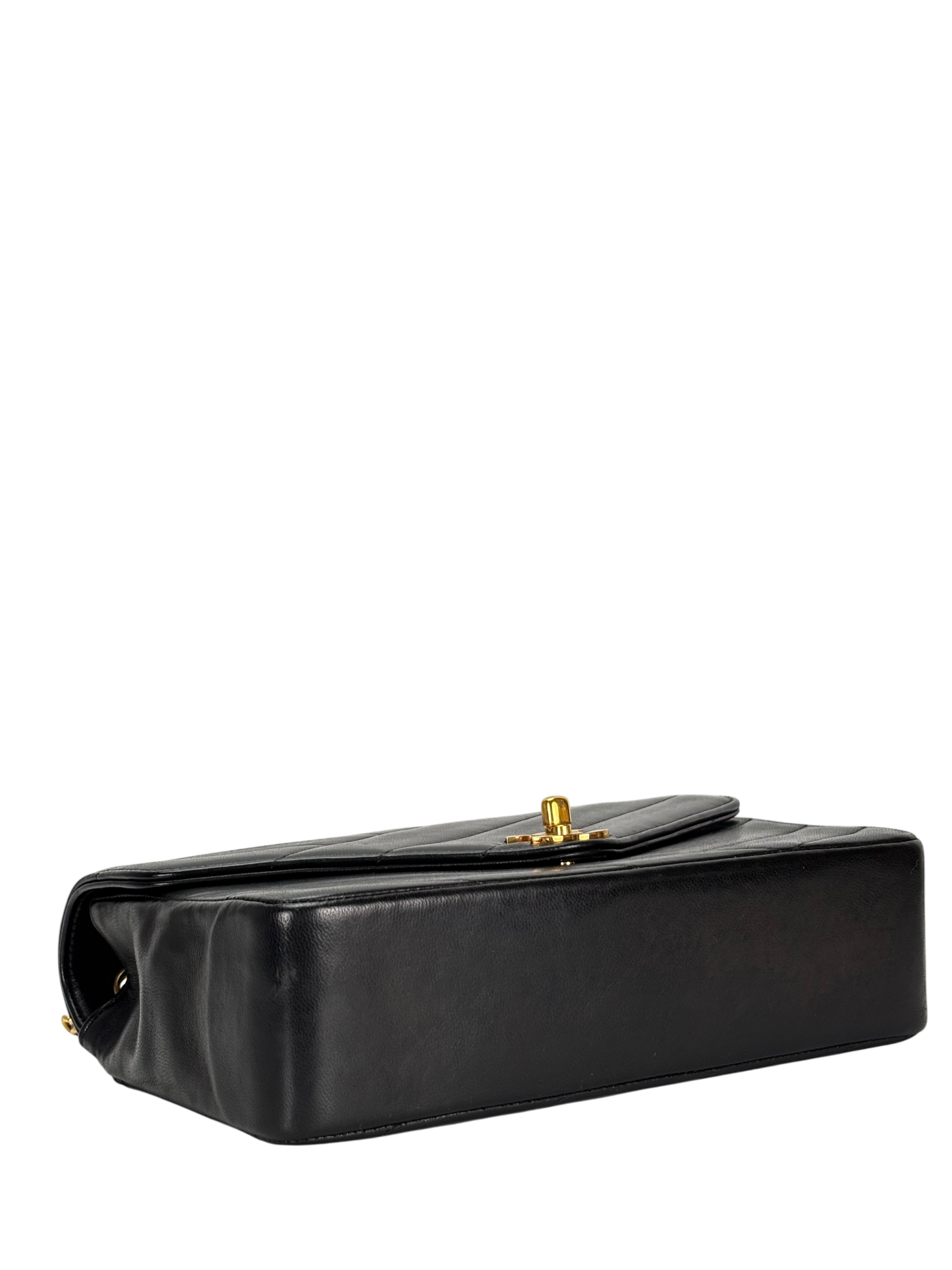 CHANEL - Small Chevron Double Flap Bag Black Lambskin Gold Hardware (CF23)