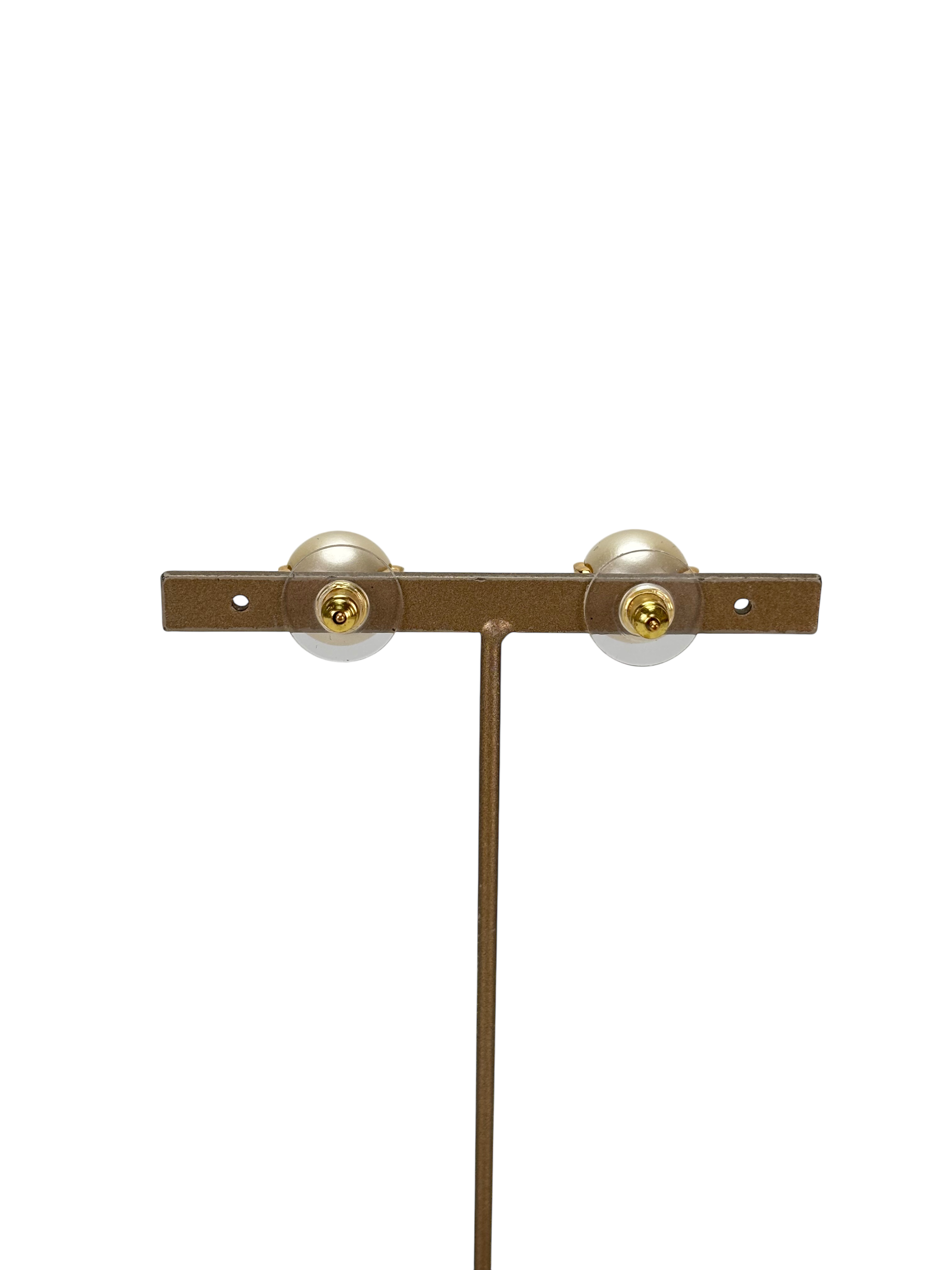 CHANEL - 23K Gold Tone Glass Pearl CC Earrings