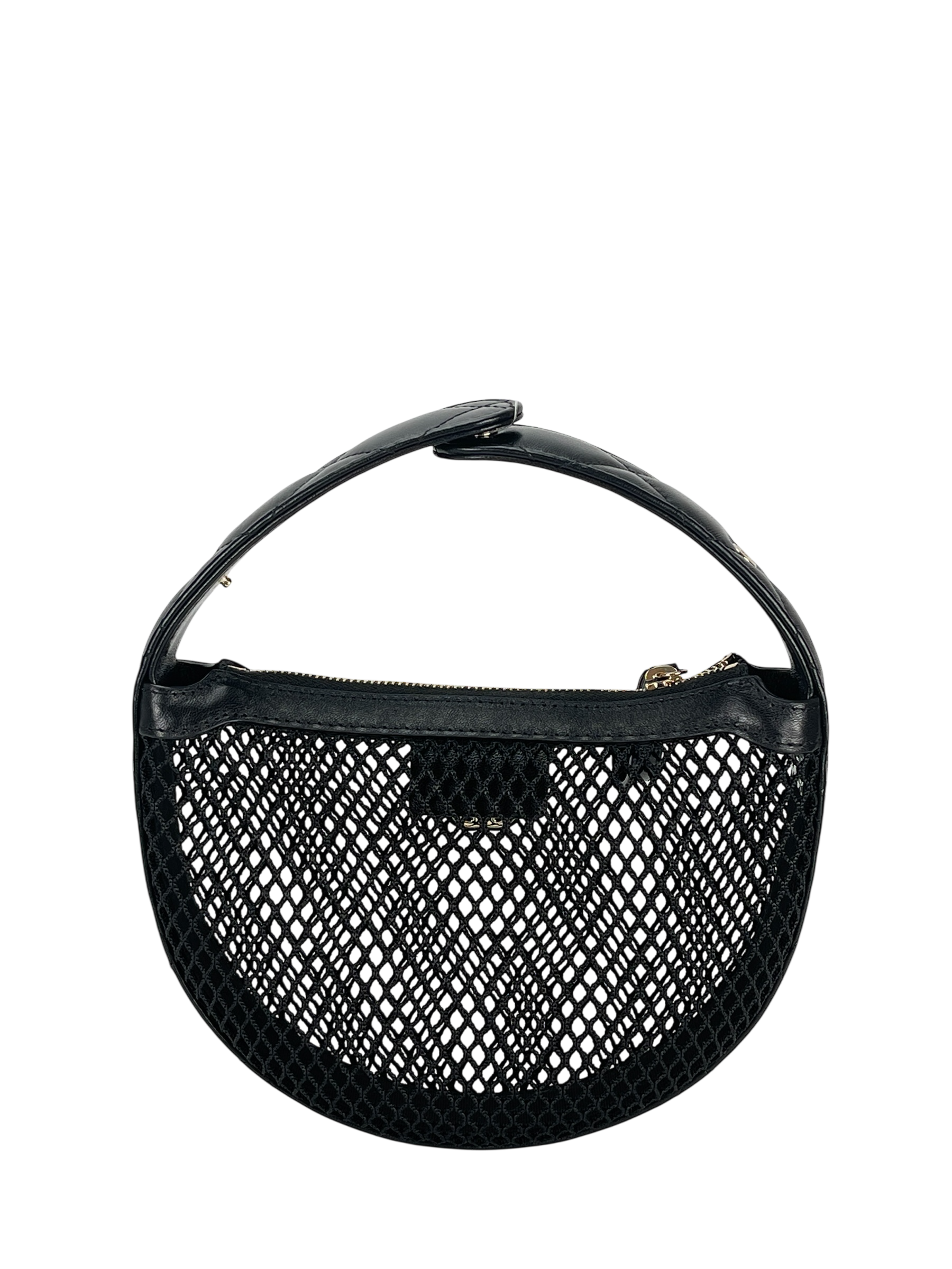CHANEL - 25S Black Mesh Shiny Lambskin Pouch Hobo 