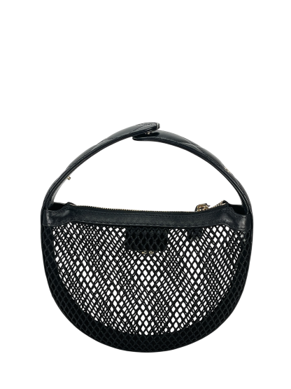 CHANEL - 25S Black Mesh Shiny Lambskin Pouch Hobo 
