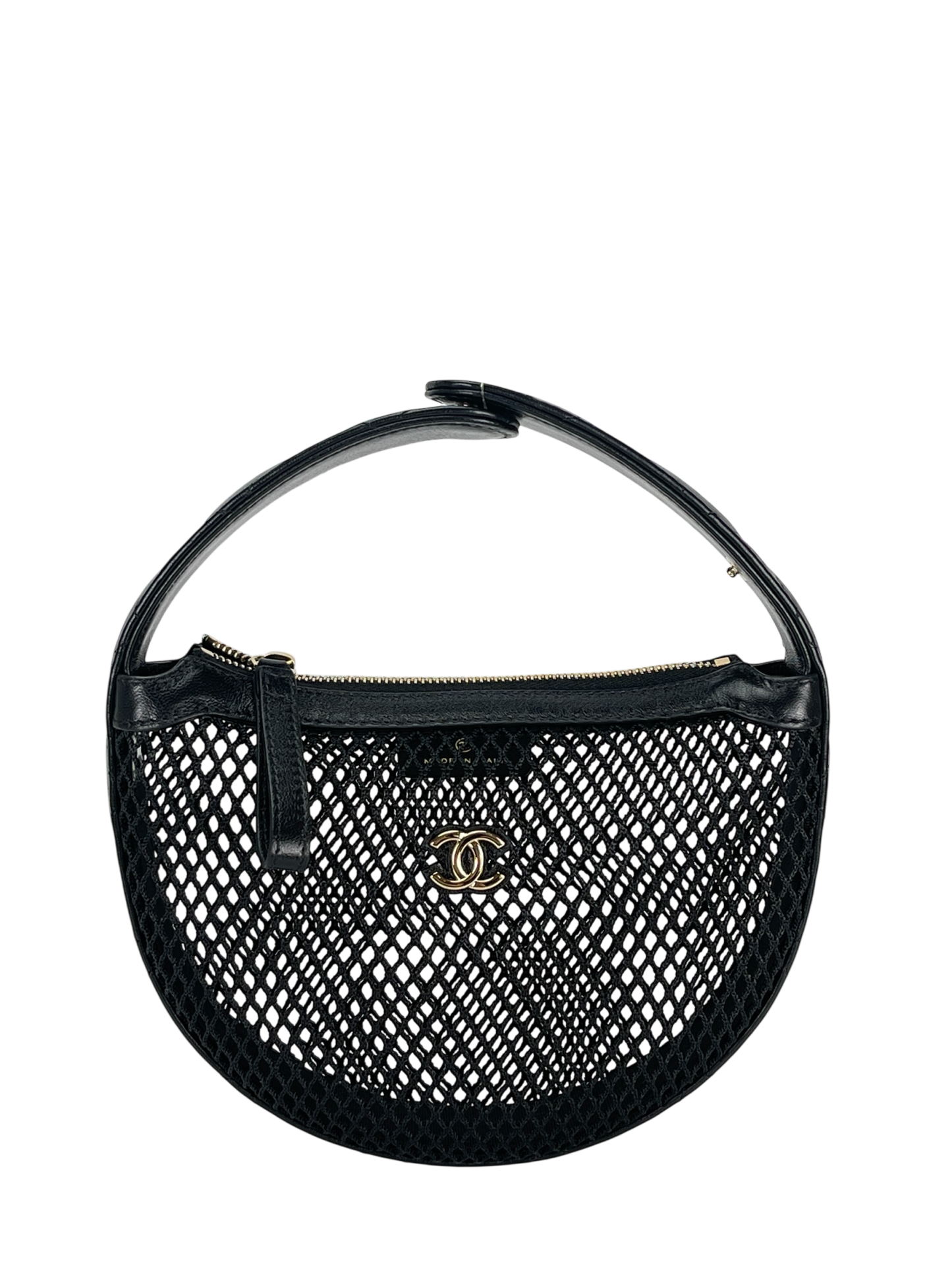 CHANEL - 25S Black Mesh Shiny Lambskin Pouch Hobo 