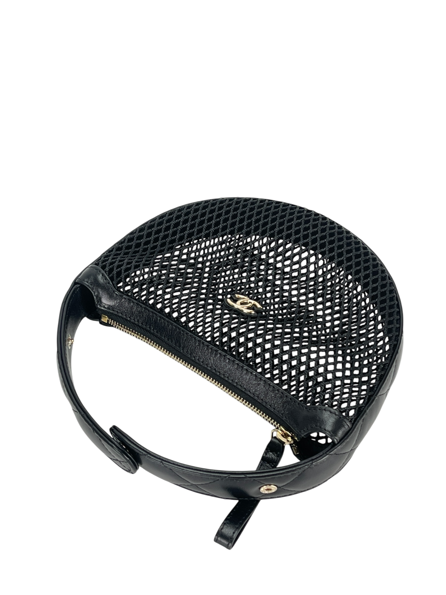 CHANEL - 25S Black Mesh Shiny Lambskin Pouch Hobo 
