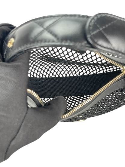 CHANEL - 25S Black Mesh Shiny Lambskin Pouch Hobo 