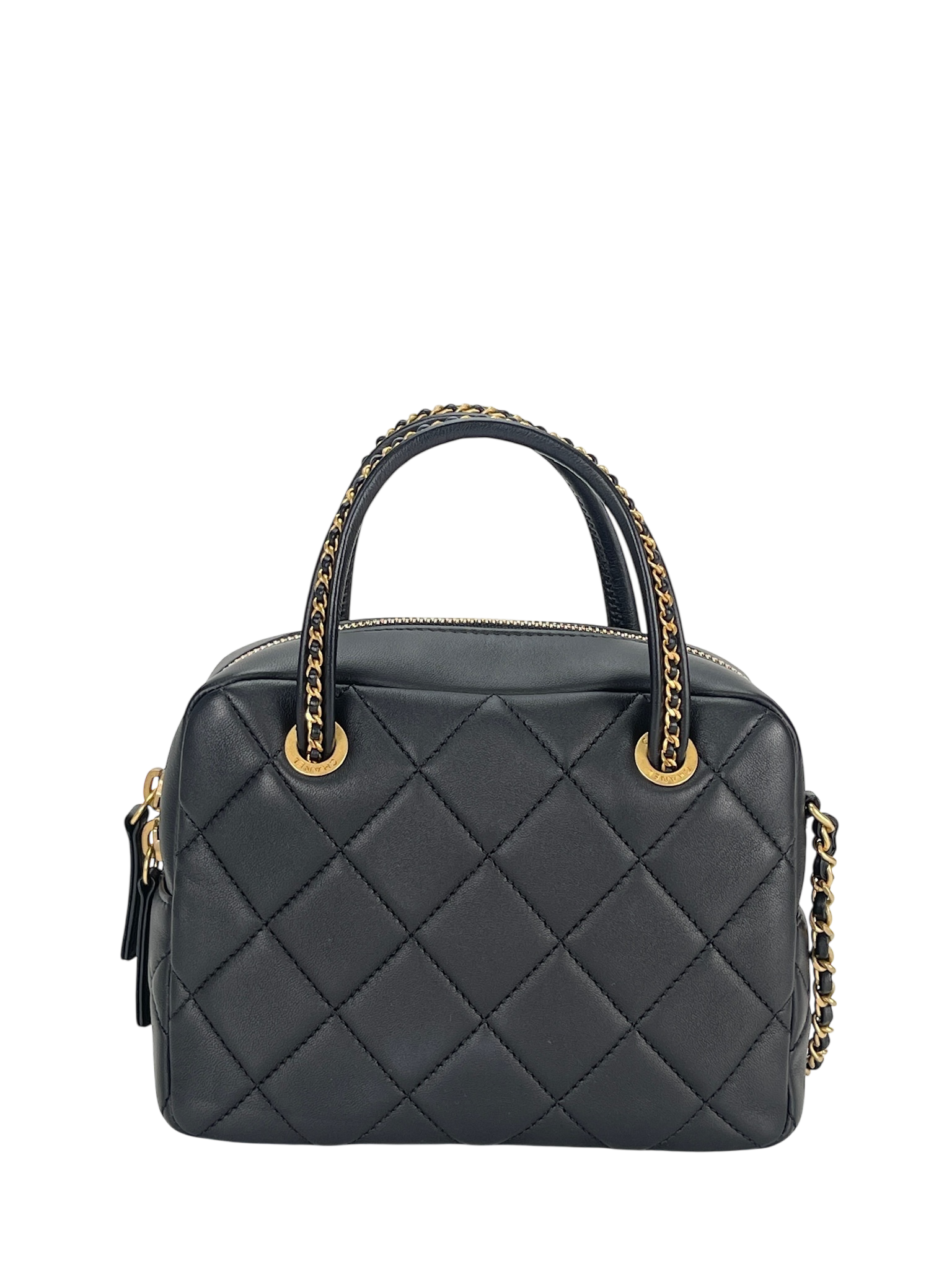 CHANEL - Black Lambskin Bowling Chain Shoulder Bag