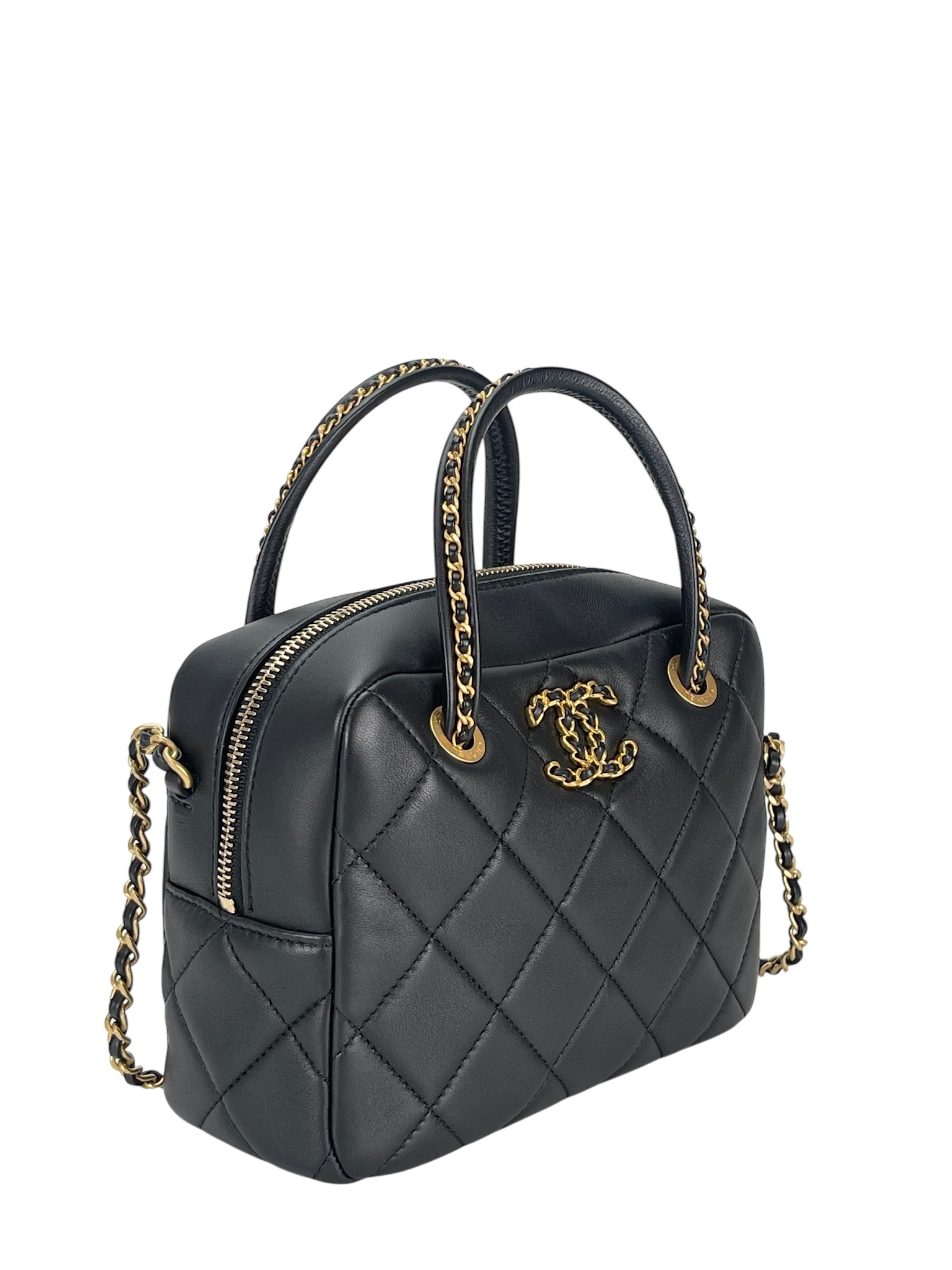 CHANEL - Black Lambskin Bowling Chain Shoulder Bag