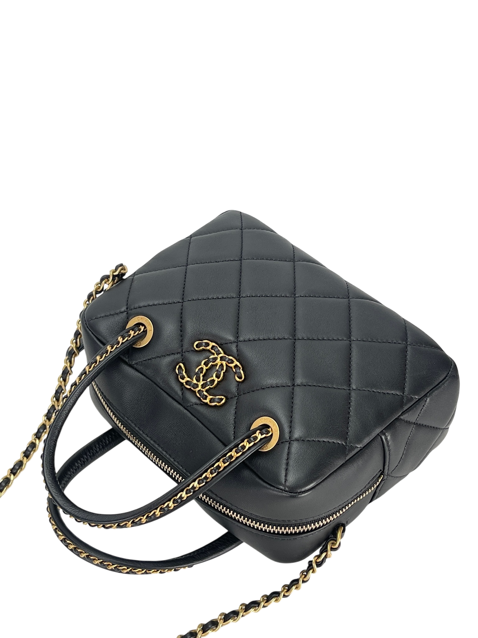 CHANEL - Black Lambskin Bowling Chain Shoulder Bag