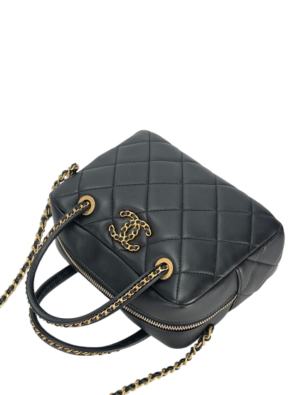 CHANEL - Black Lambskin Bowling Chain Shoulder Bag