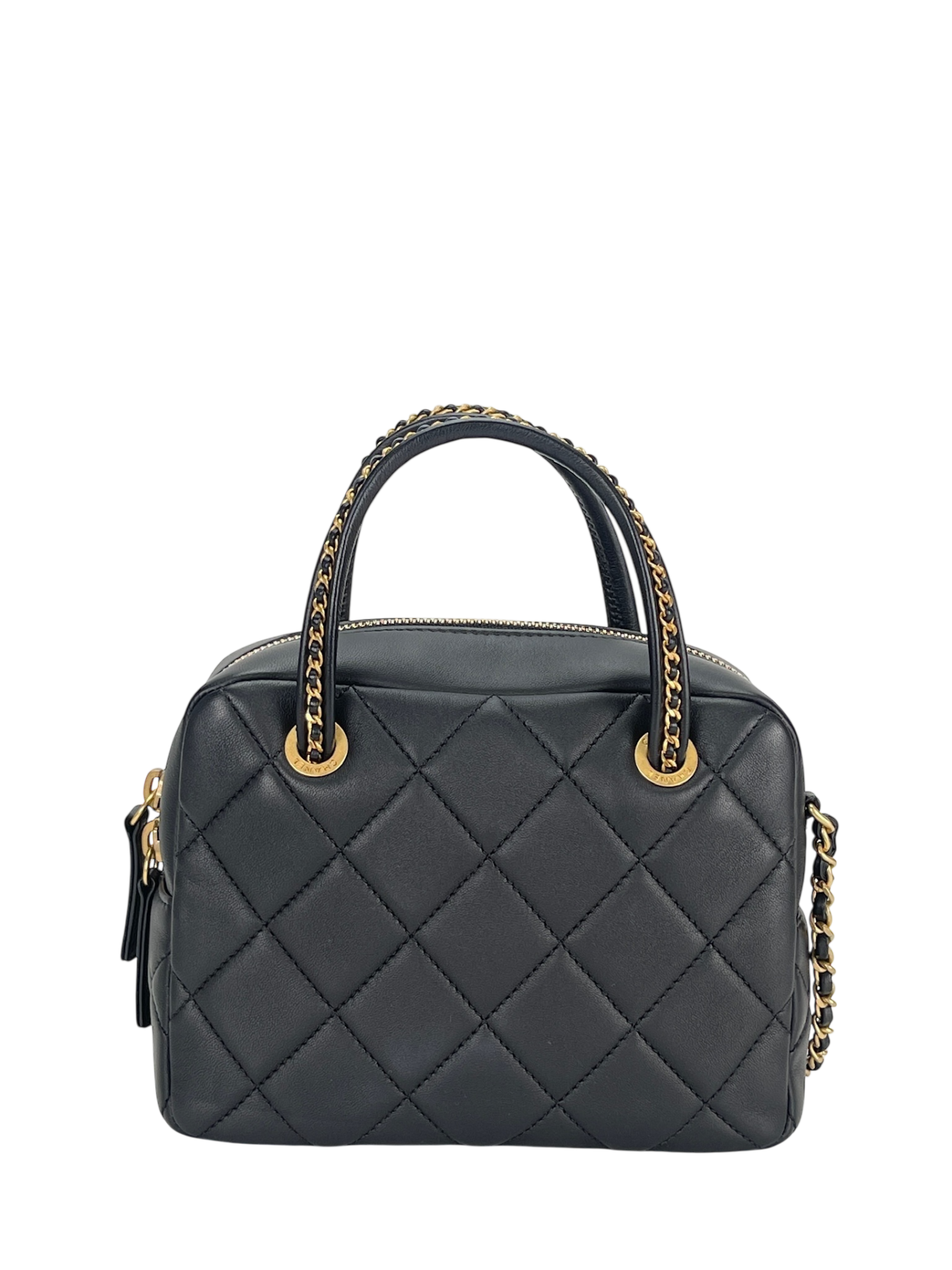 CHANEL - Black Lambskin Bowling Chain Shoulder Bag