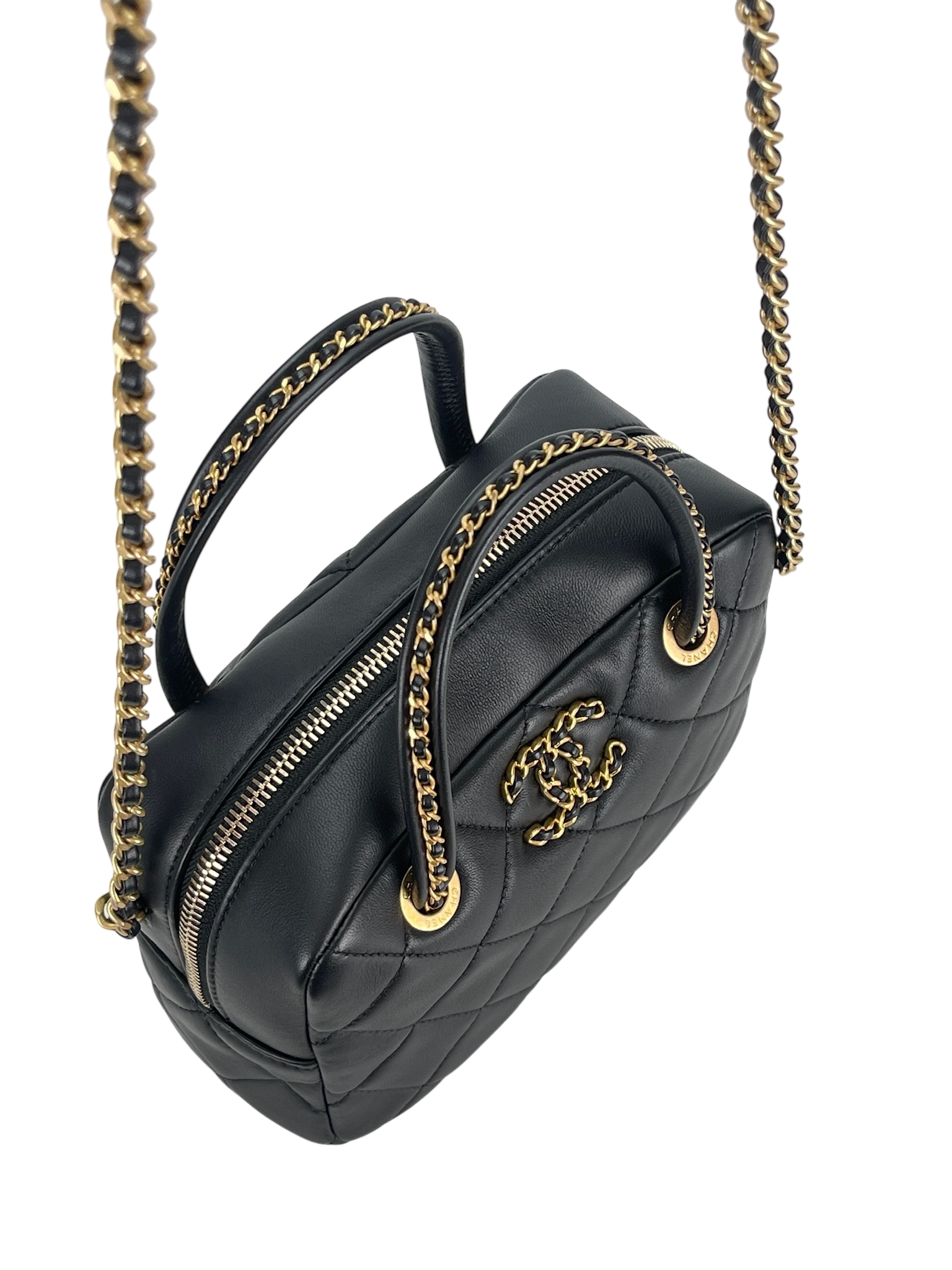 CHANEL - Black Lambskin Bowling Chain Shoulder Bag