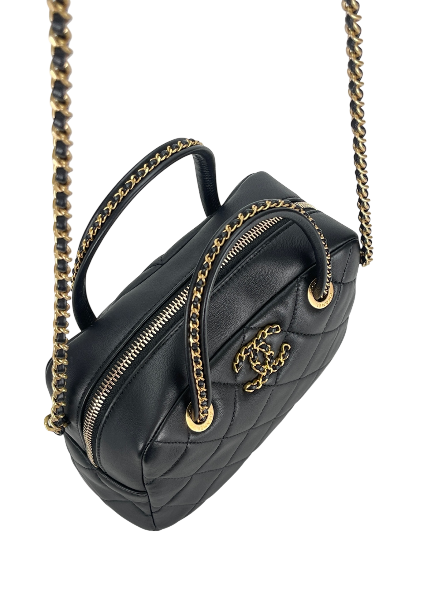 CHANEL - Black Lambskin Bowling Chain Shoulder Bag