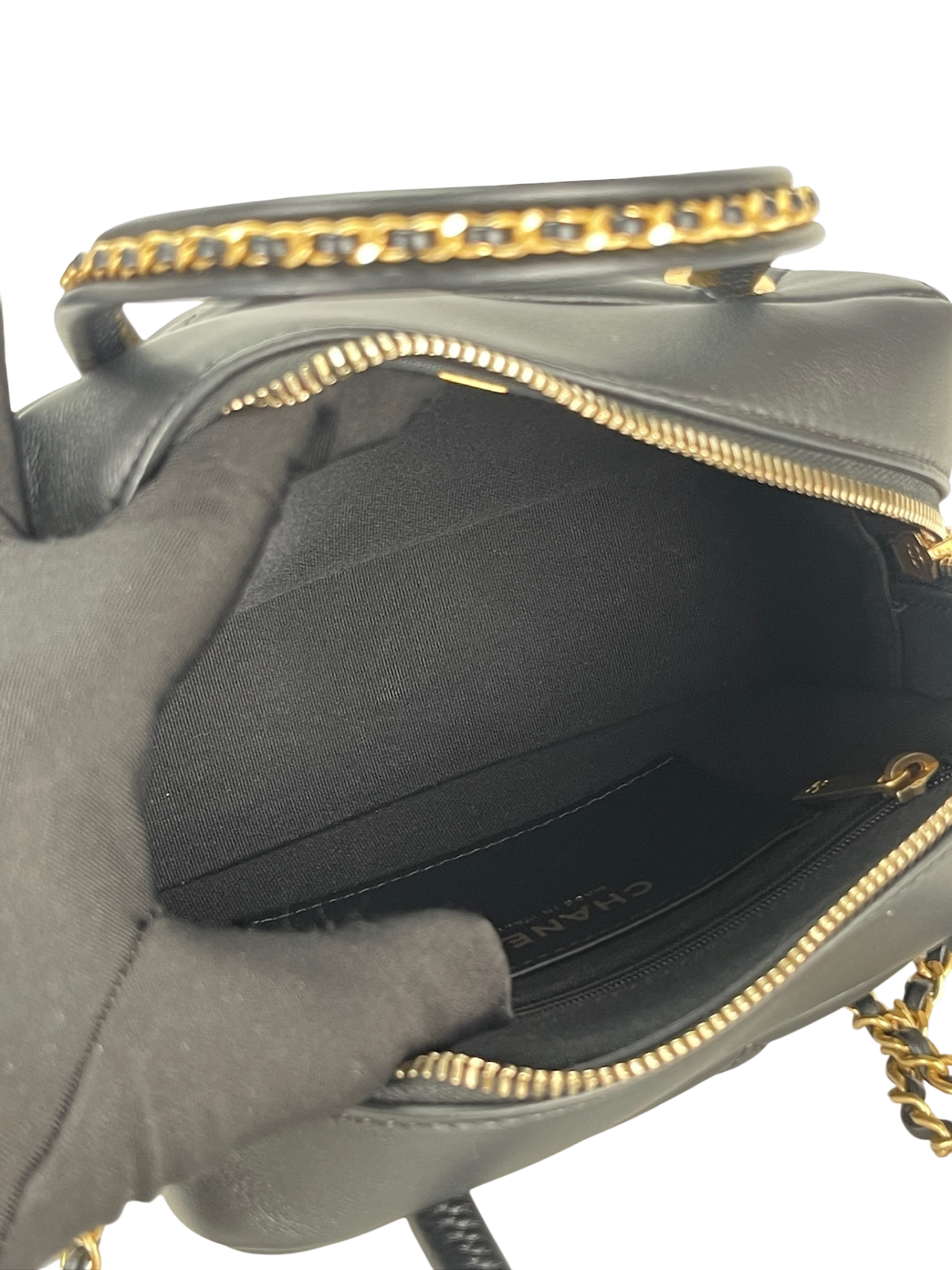 CHANEL - Black Lambskin Bowling Chain Shoulder Bag