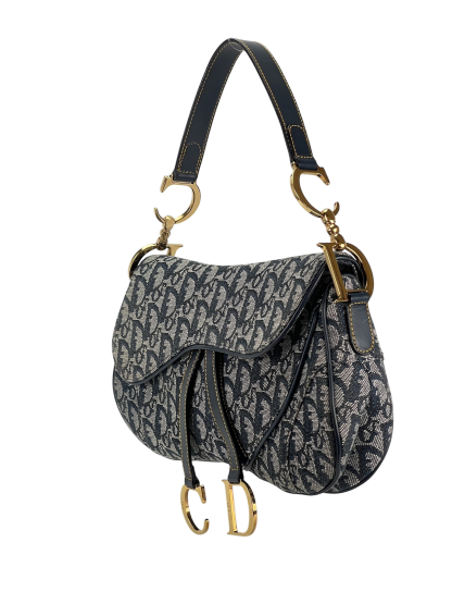 CHRISTIAN DIOR - Blue Canvas Trotter Saddle Handbag
