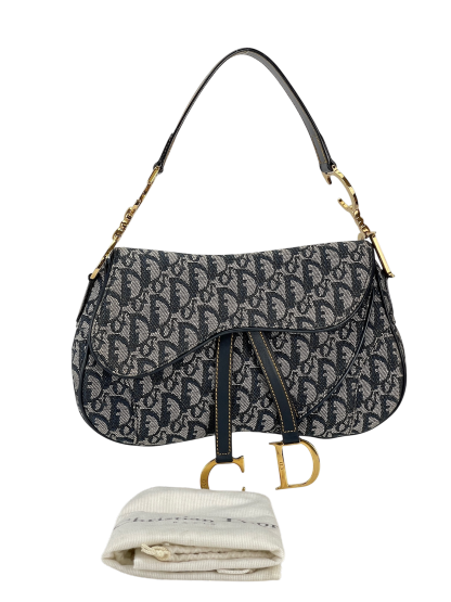 CHRISTIAN DIOR - Blue Canvas Trotter Saddle Handbag