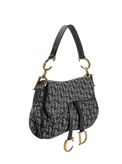 CHRISTIAN DIOR - Blue Canvas Trotter Saddle Handbag