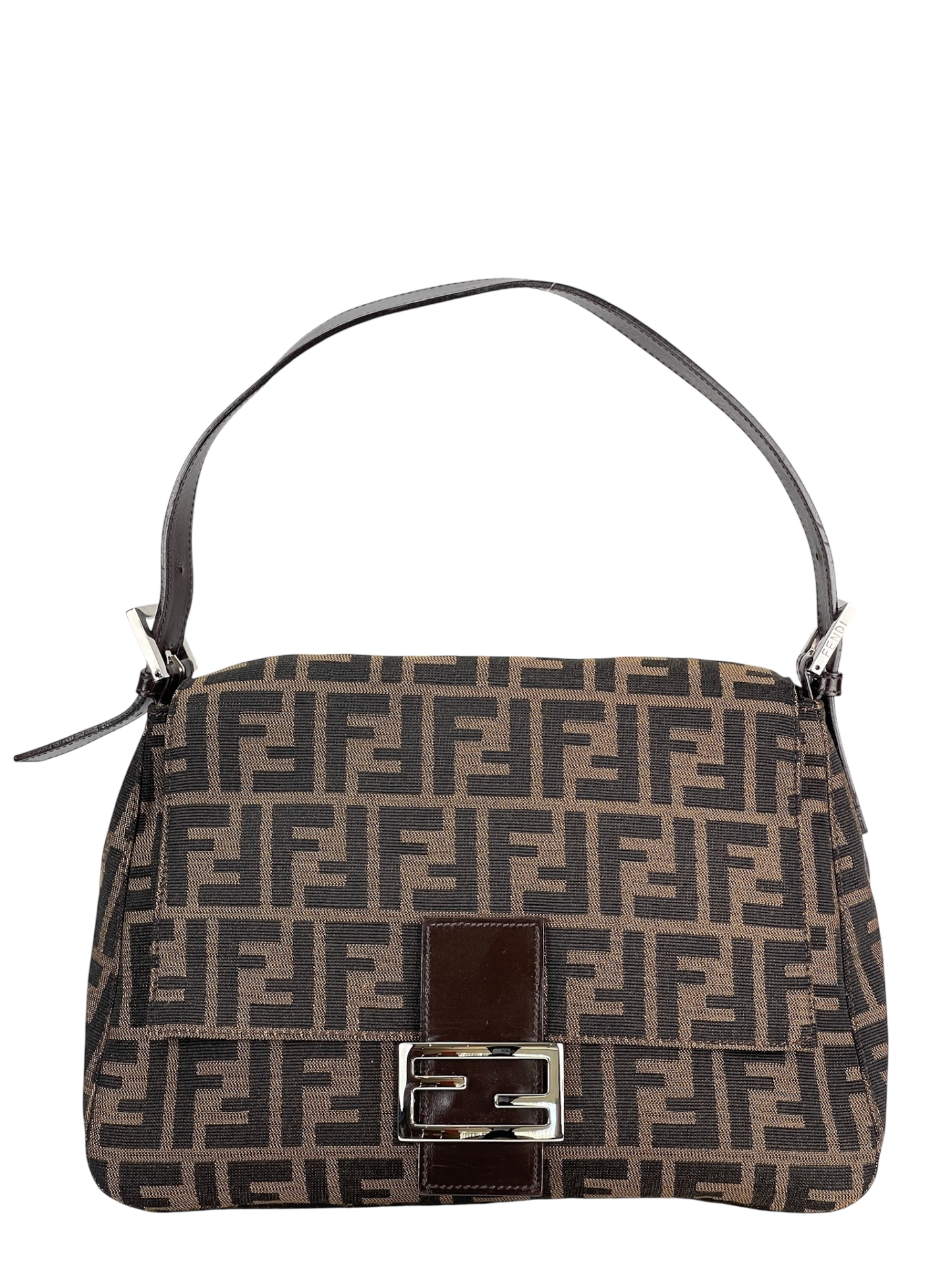 FENDI - Canvas Brown Zucca Mamma Baguette Handbag Silver Hardware