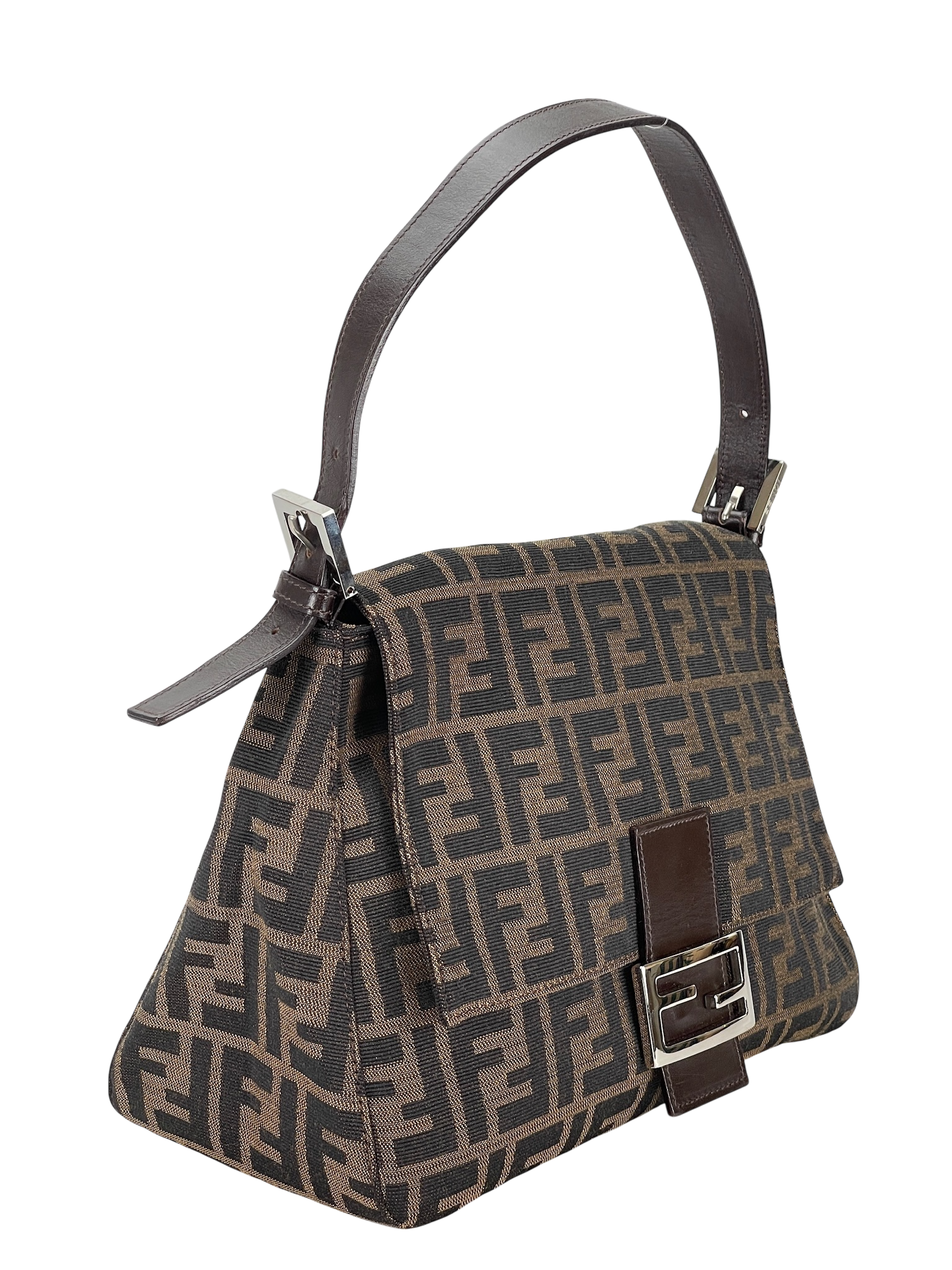FENDI - Canvas Brown Zucca Mamma Baguette Handbag Silver Hardware