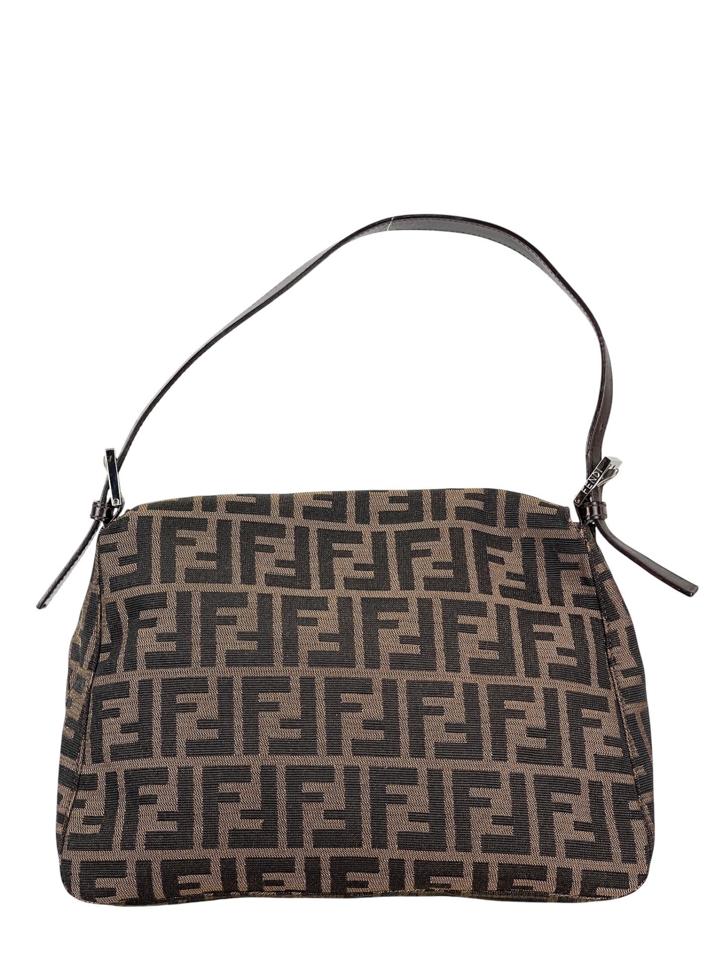 FENDI - Canvas Brown Zucca Mamma Baguette Handbag Silver Hardware