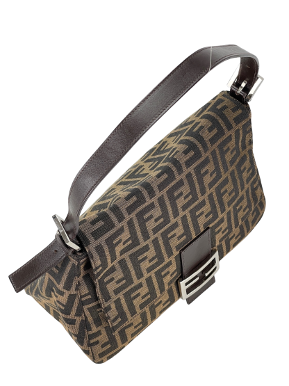 FENDI - Canvas Brown Zucca Mamma Baguette Handbag Silver Hardware