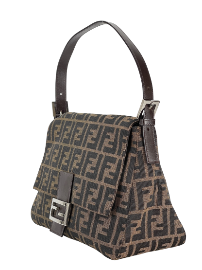 FENDI - Canvas Brown Zucca Mamma Baguette Handbag Silver Hardware