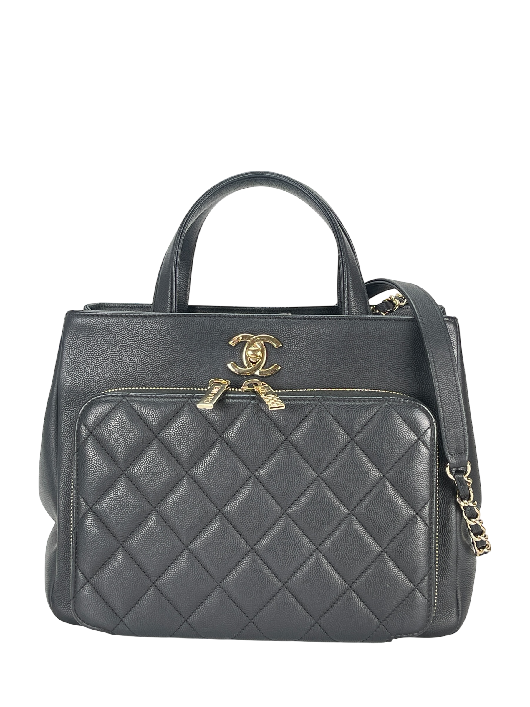 CHANEL -  Black Caviar Skin 2way Bag Gold Hardware