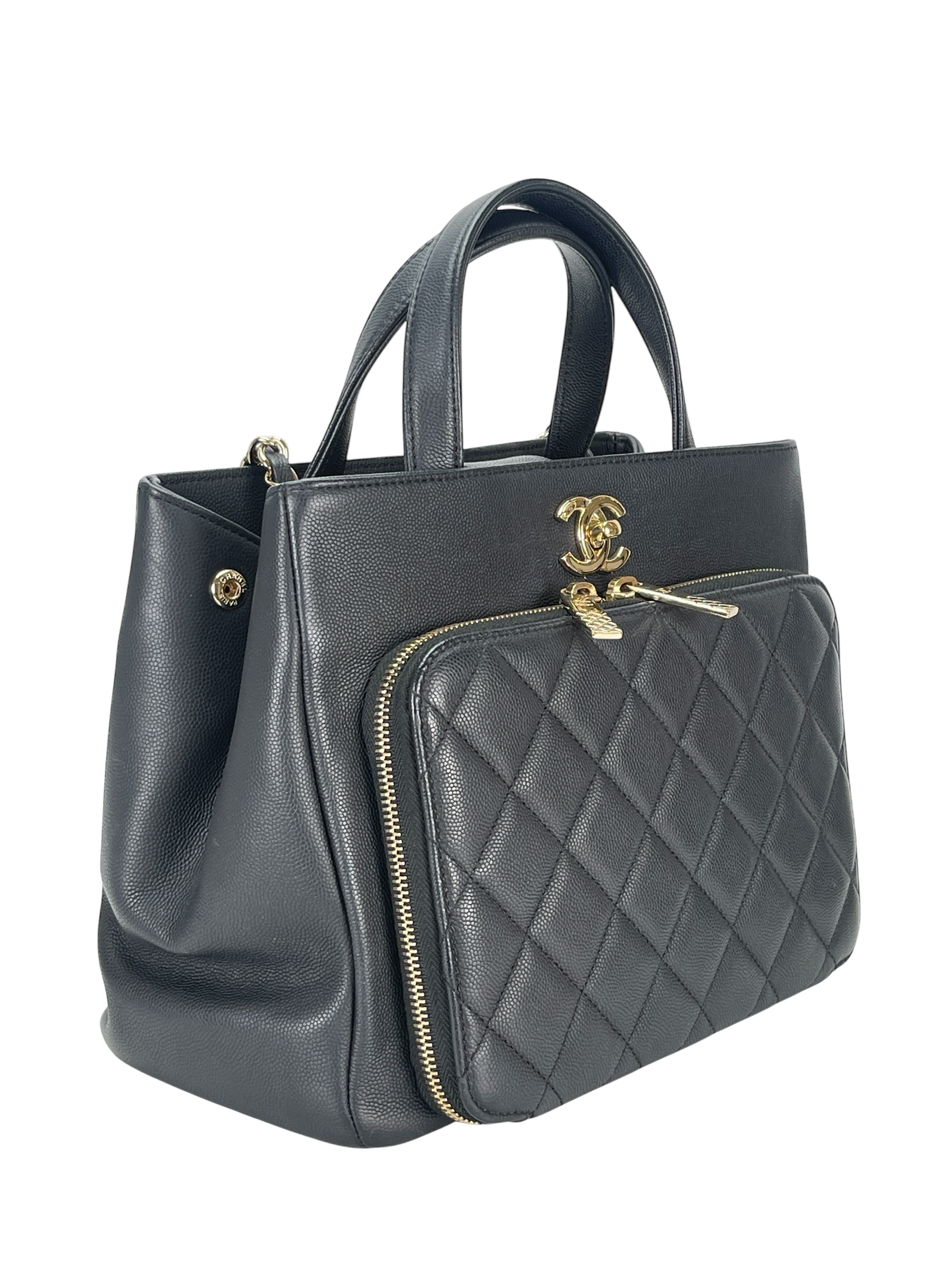 CHANEL -  Black Caviar Skin 2way Bag Gold Hardware