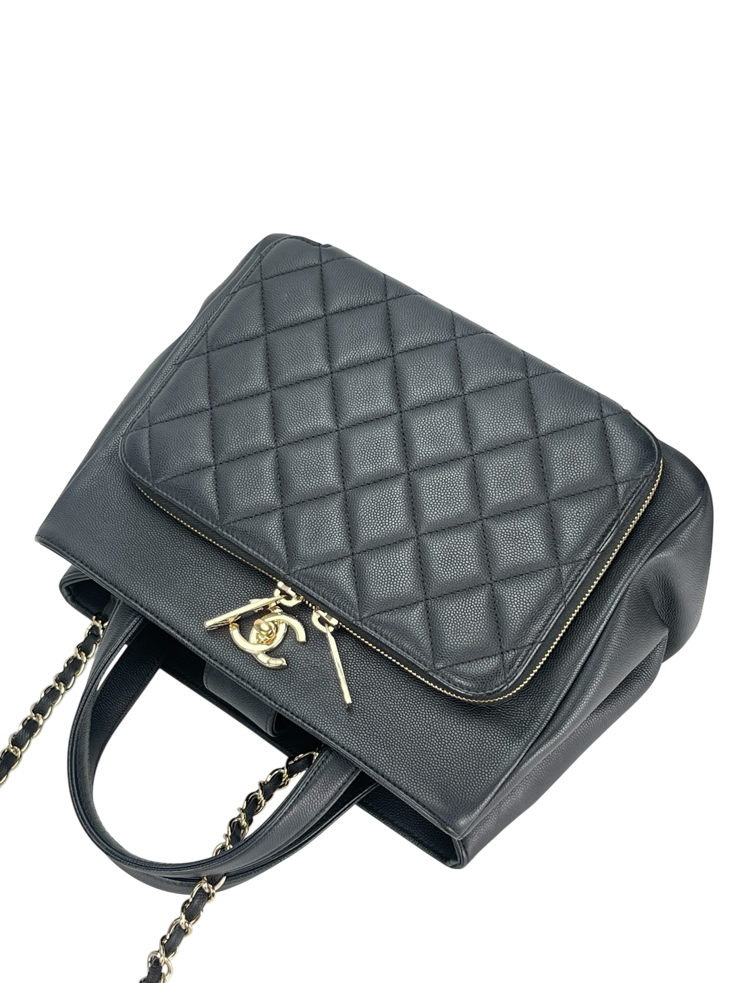 CHANEL -  Black Caviar Skin 2way Bag Gold Hardware