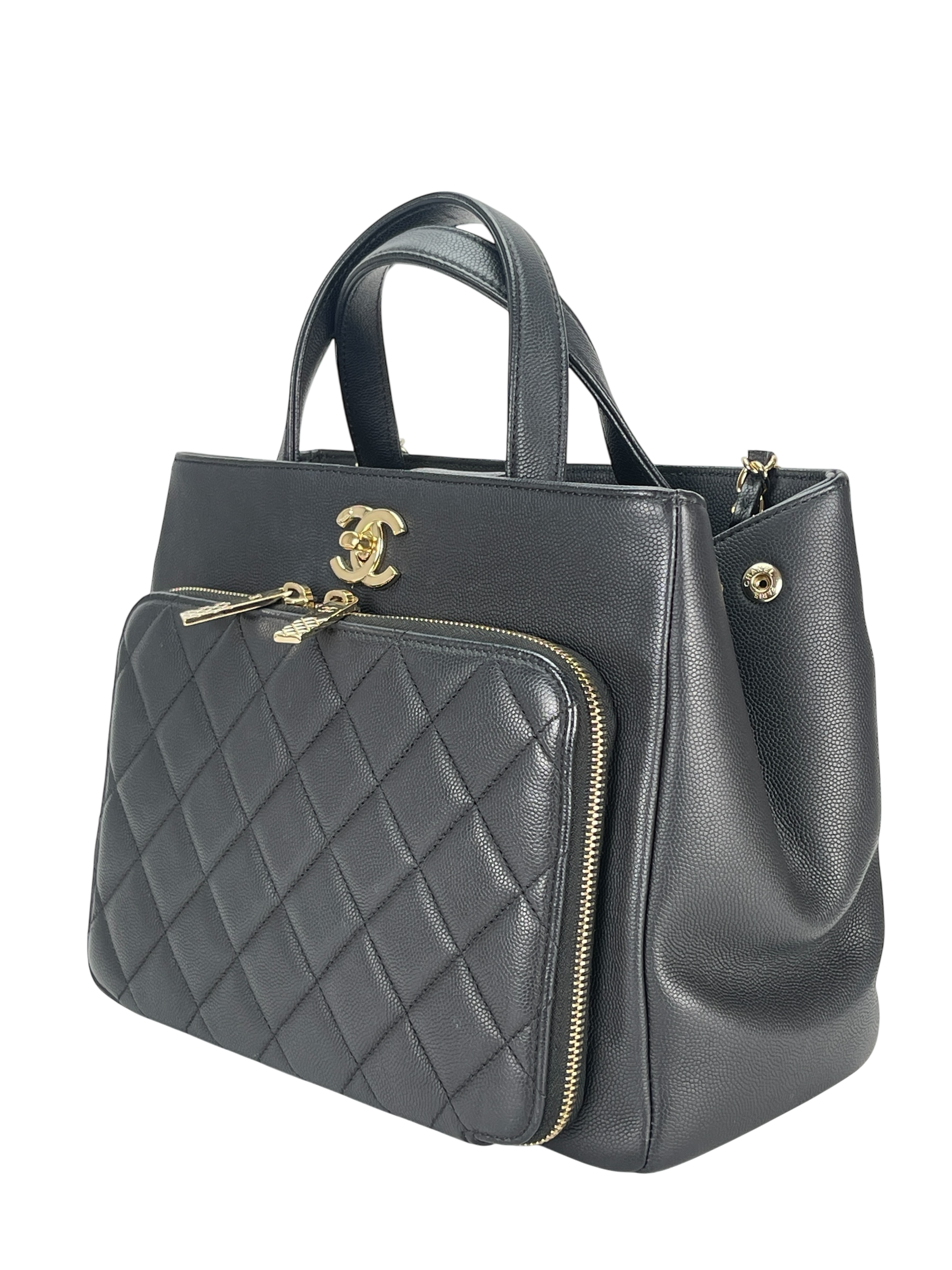 CHANEL -  Black Caviar Skin 2way Bag Gold Hardware