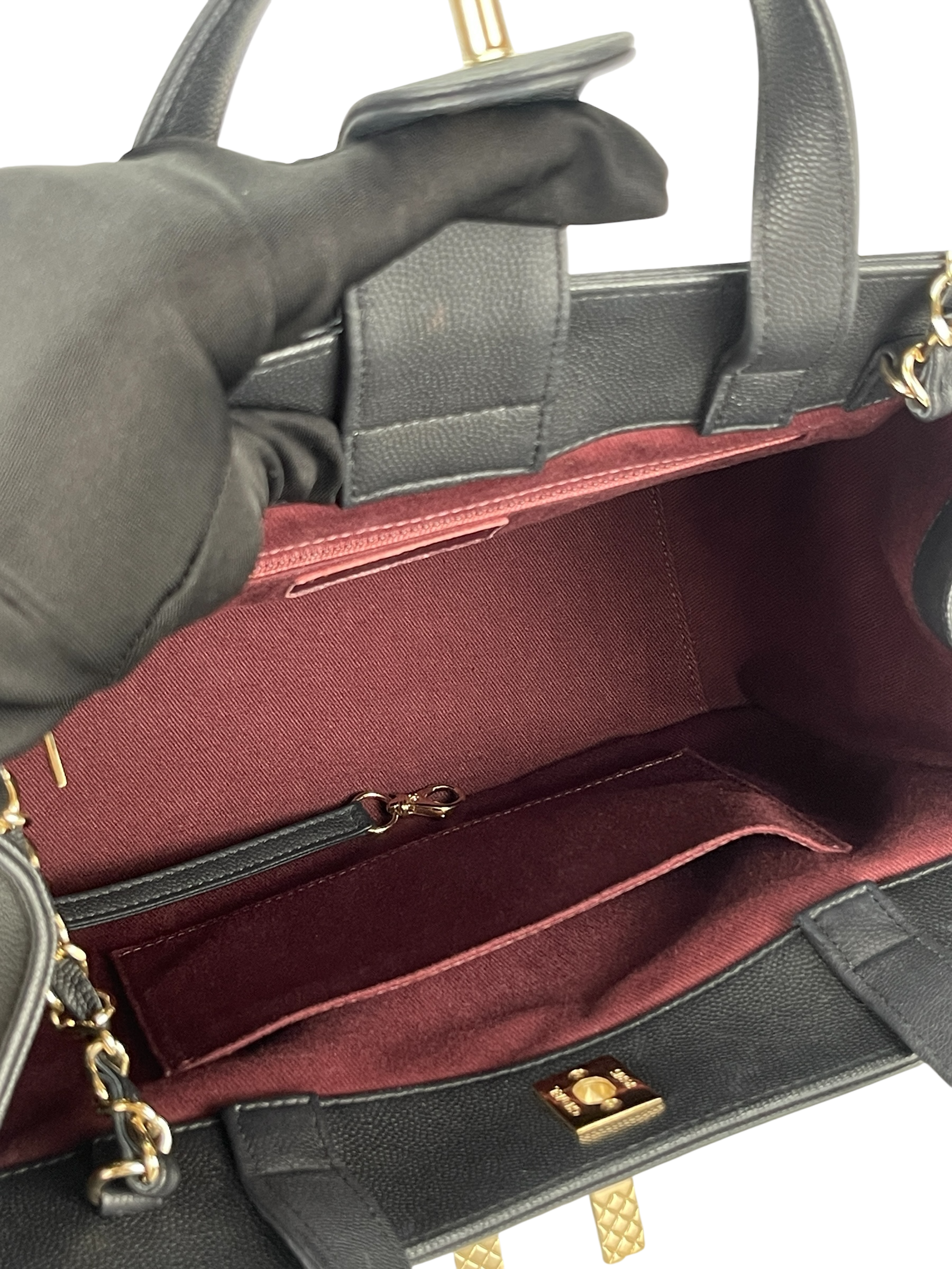 CHANEL -  Black Caviar Skin 2way Bag Gold Hardware