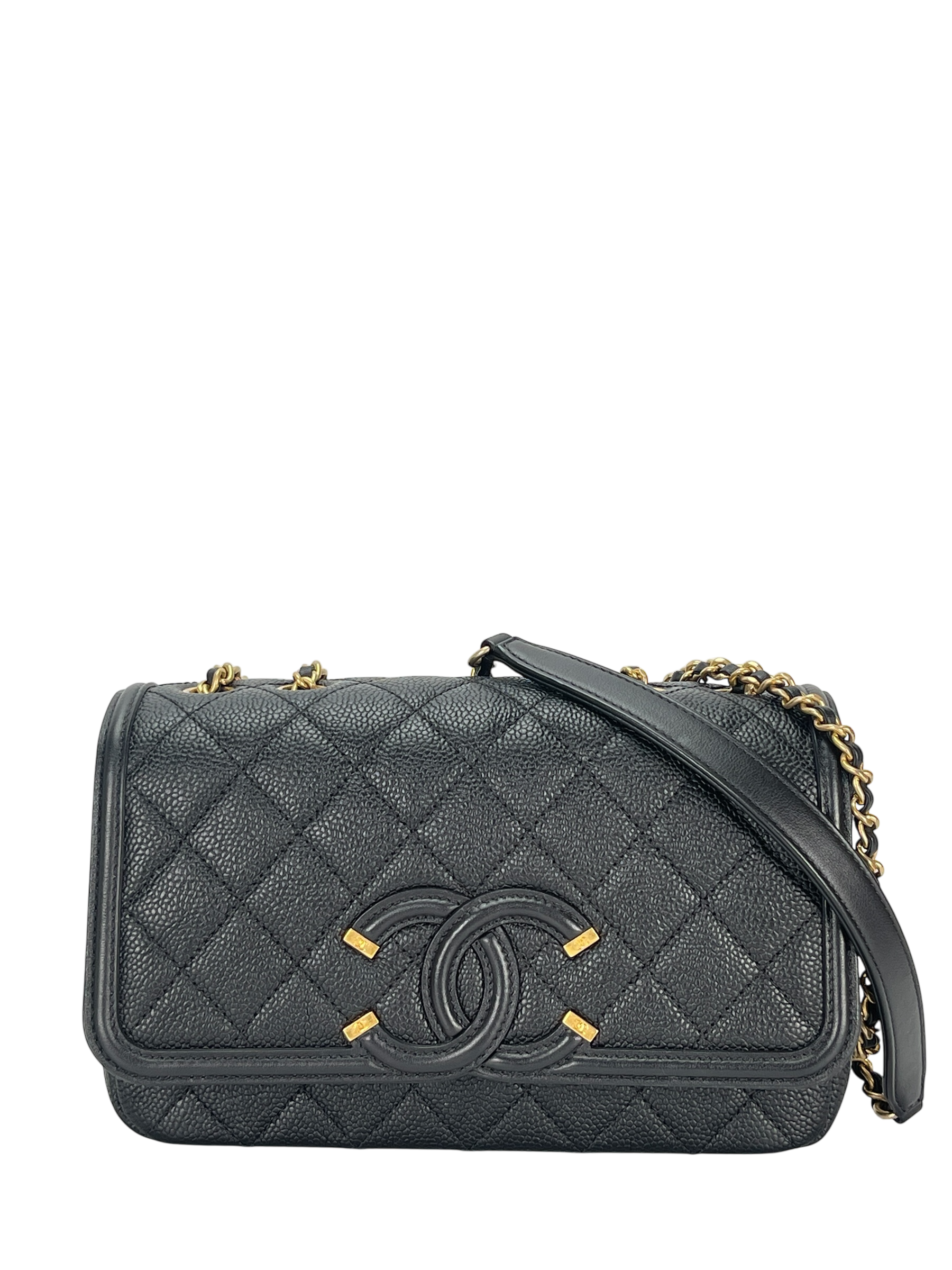 CHANEL - Black Caviar Matelasse CC Shoulder Bag